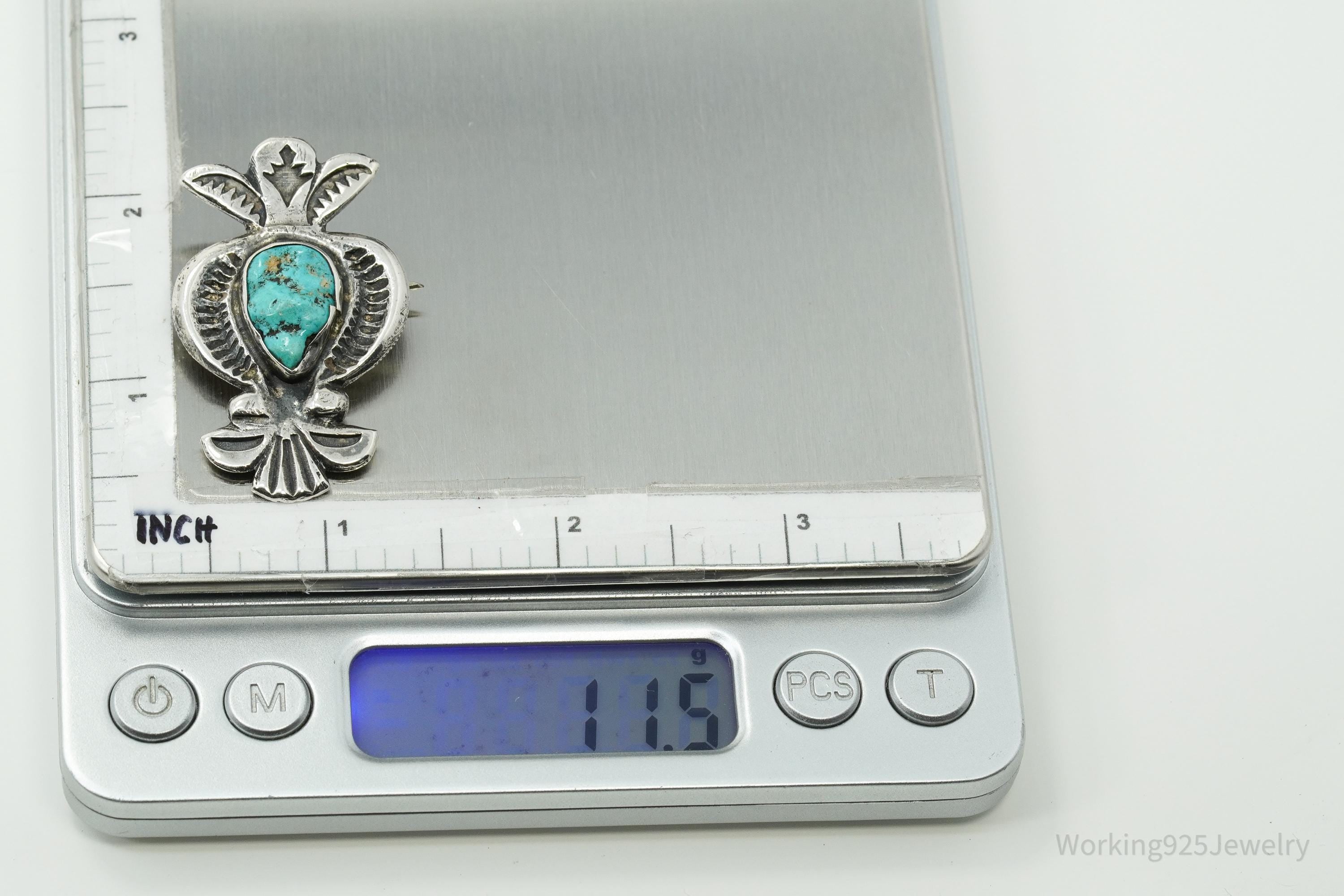 Vintage Native American Turquoise Silver Brooch Pin