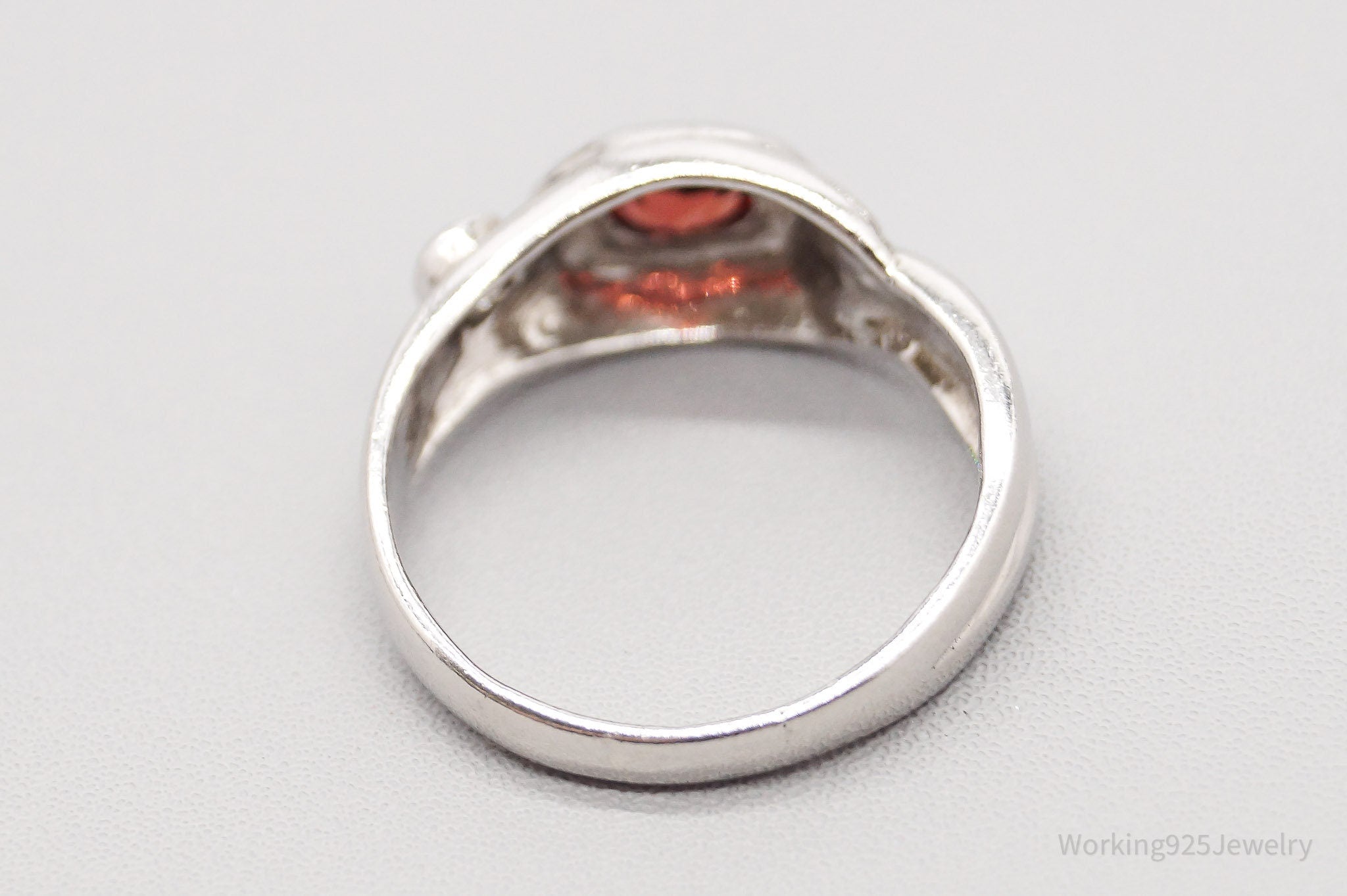 Vintage Garnet & Cubic Zirconia Sterling Silver Ring - Size 6.75