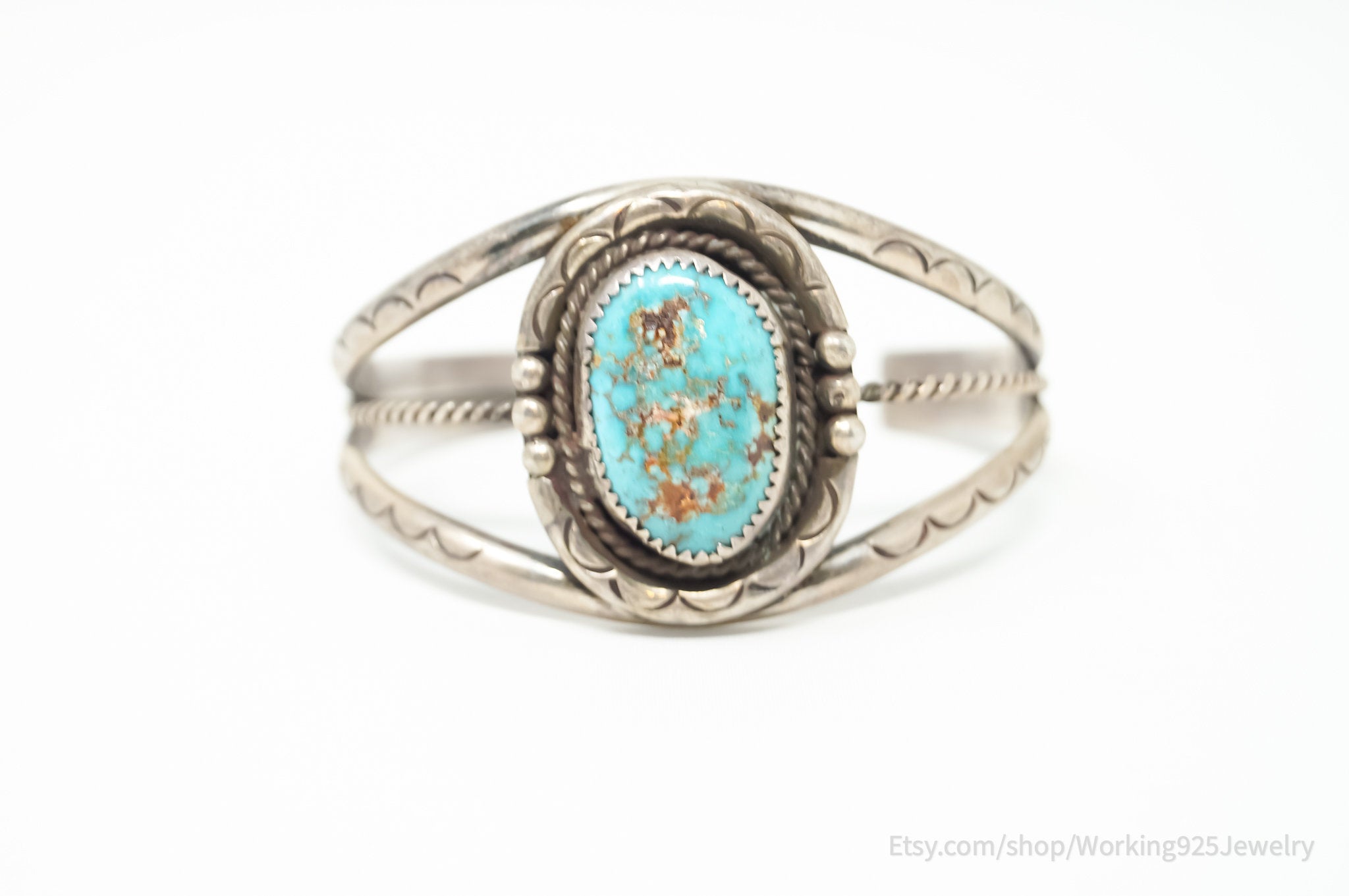 Vintage Native Esther Keesonnie Brown Navajo Turquoise Sterling Silver Bracelet