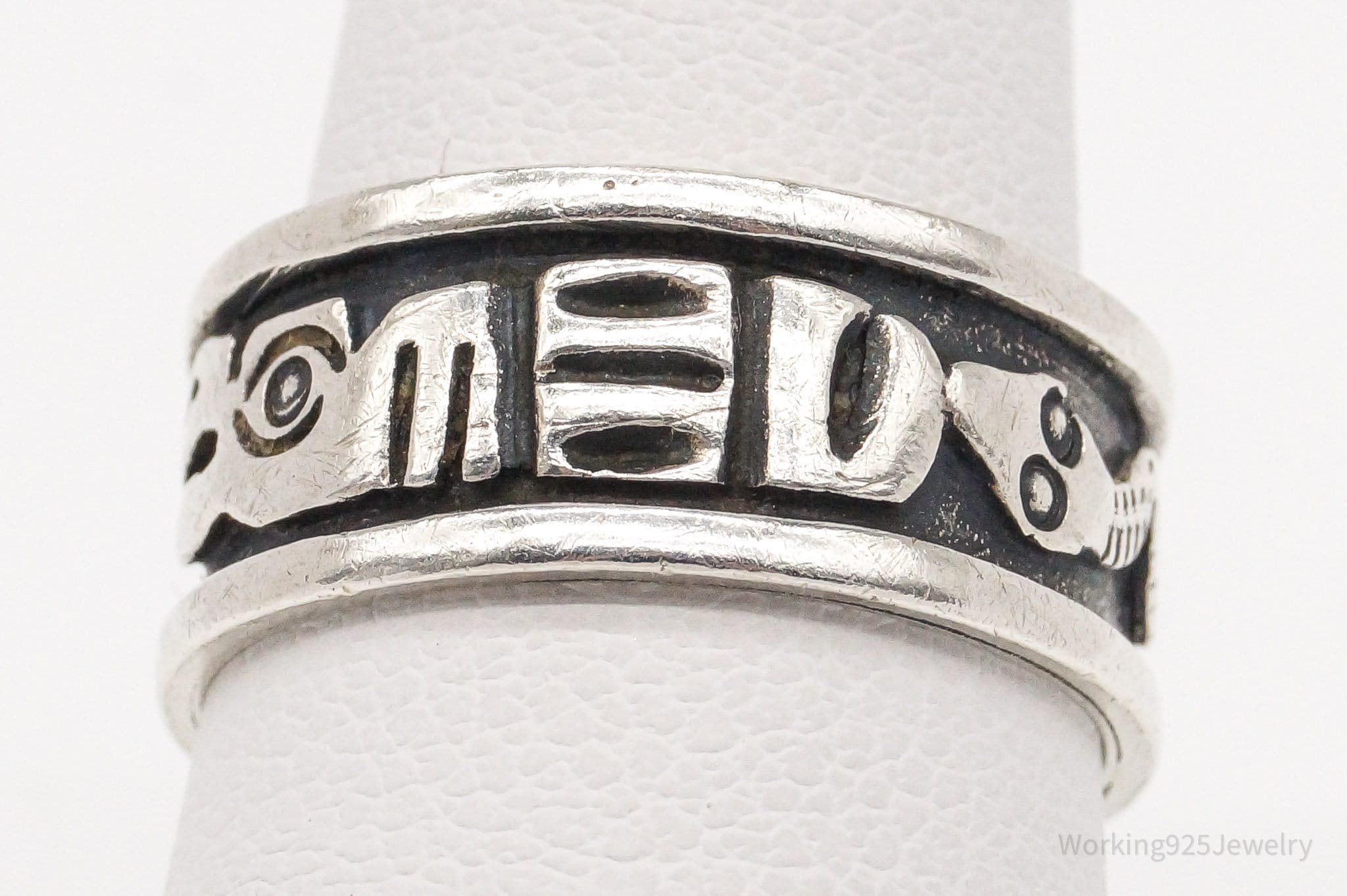 Vintage Tribal Symbols 950 Silver Band Ring - Size 6