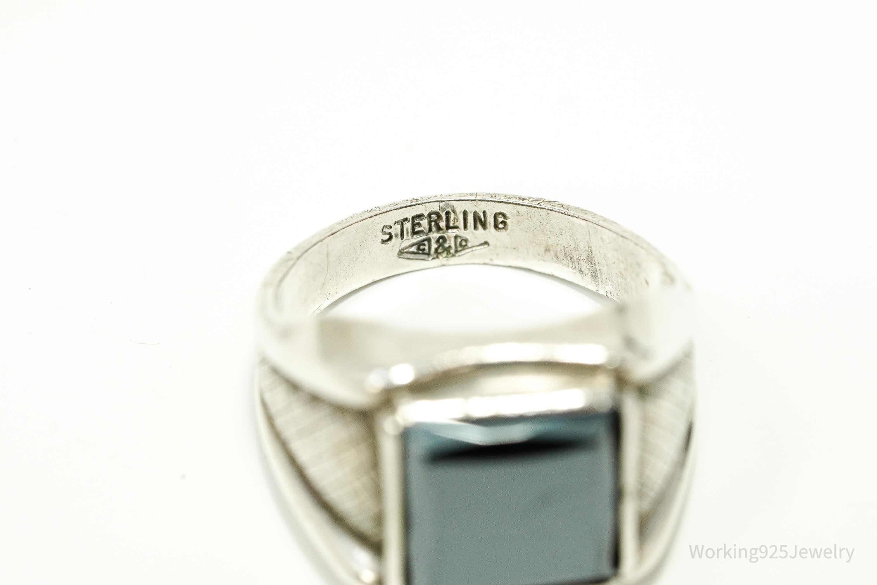 Antique Clark & Coombs Hematite Sterling Silver Ring - Size 9.25