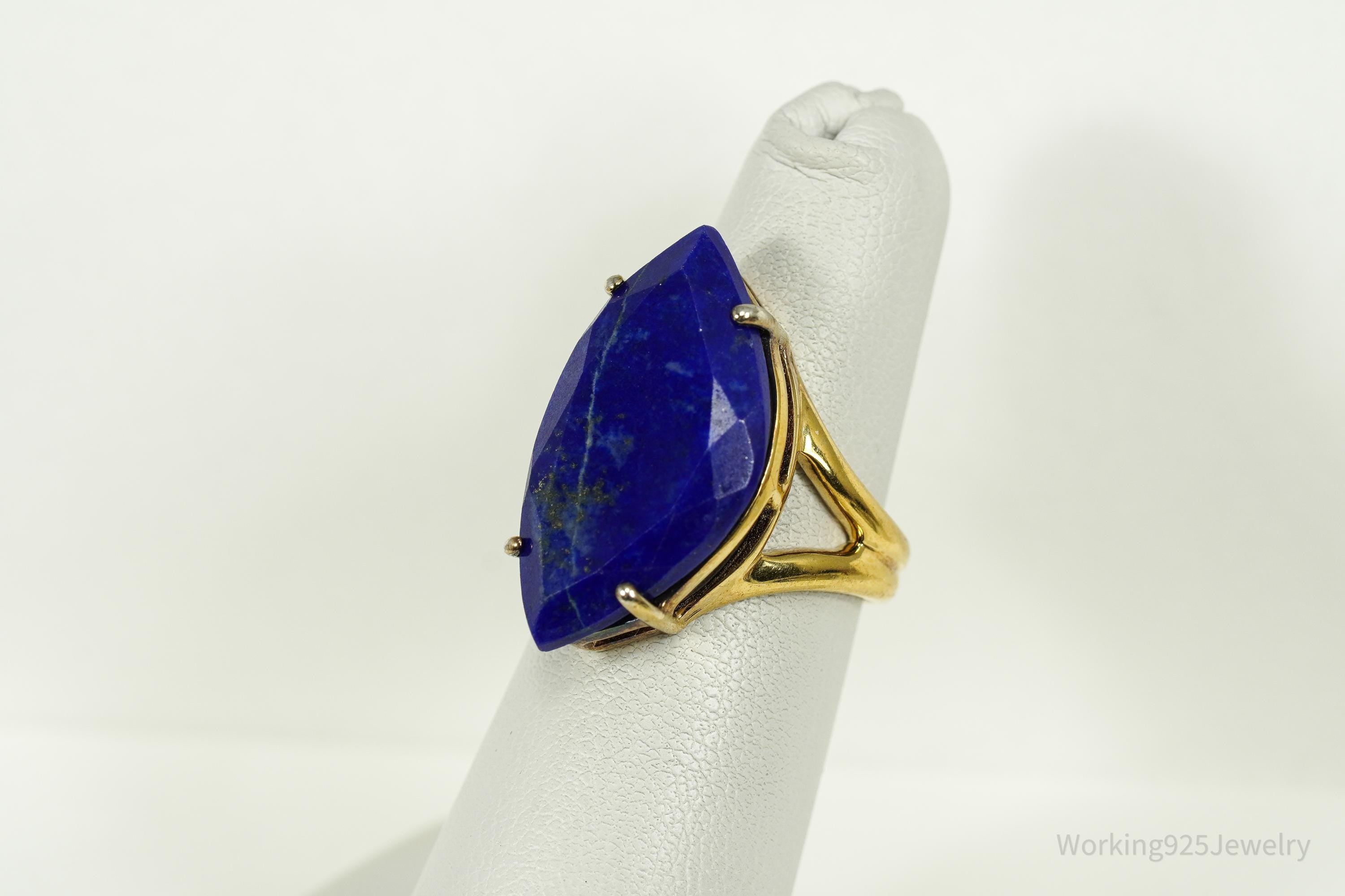 Vintage Lapis Lazuli Gold Vermeil Sterling Silver Ring - Size 5.25