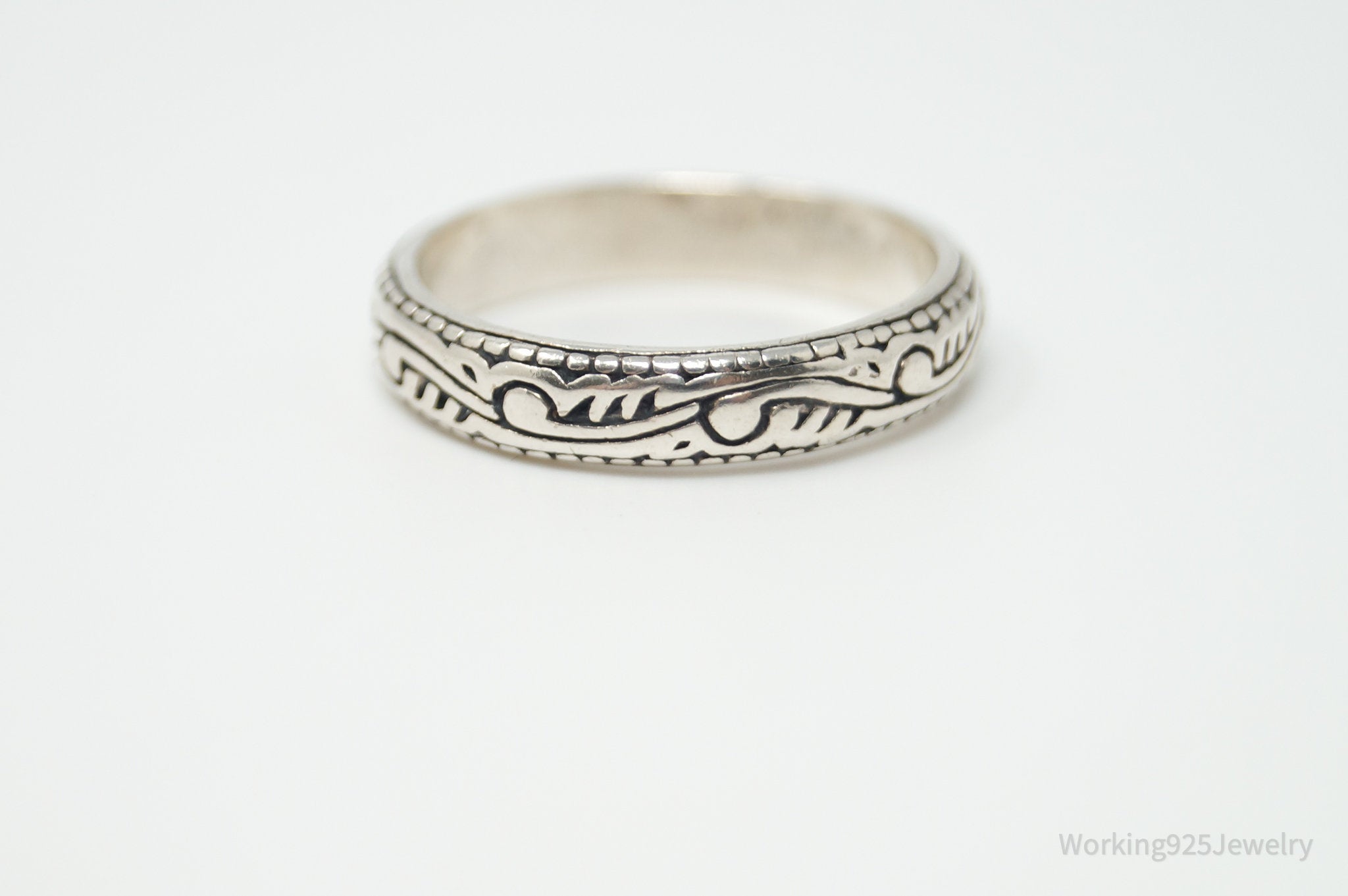 Vintage Western Style Print Sterling Silver Band Ring - Size 7