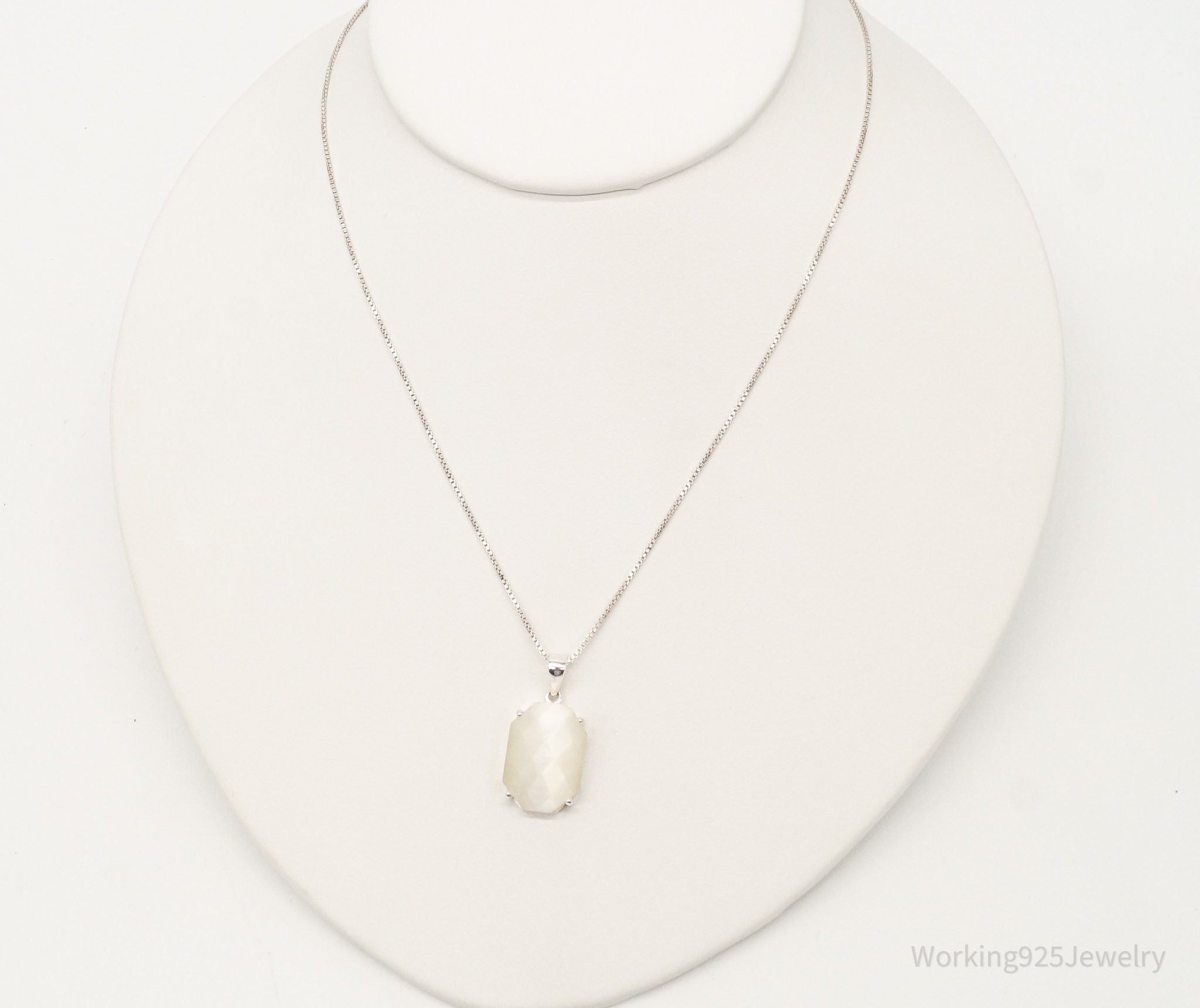 Vintage Art Deco Style Mother of Pearl Sterling Silver Necklace