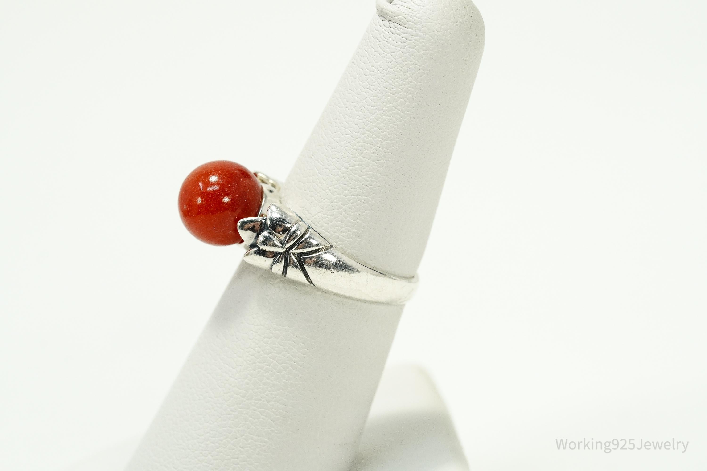 Vintage Ross Simons Red Jadeite Sterling Silver Ring - Size 6
