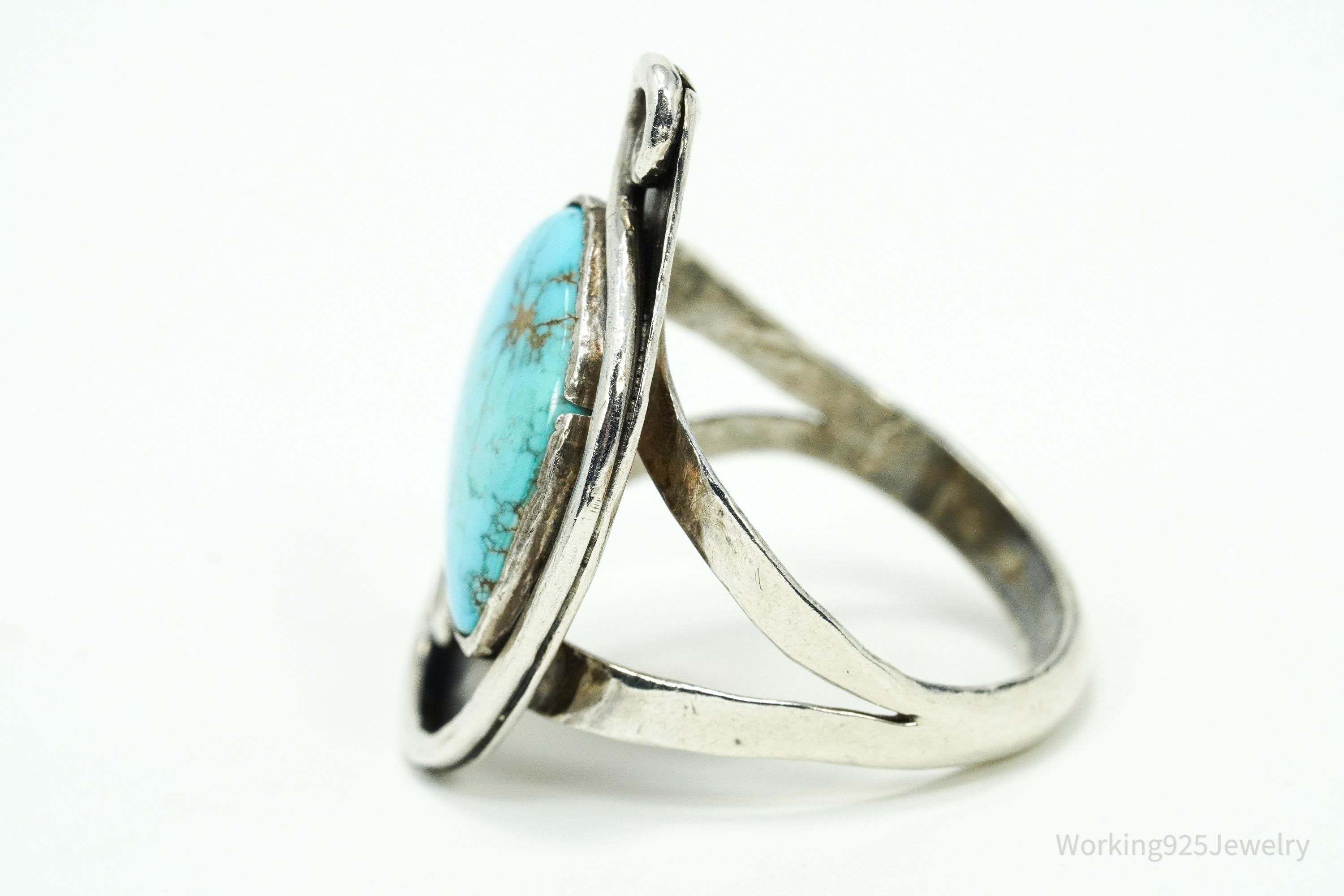 Vintage Native American Turquoise Silver Ring - Size 8.25