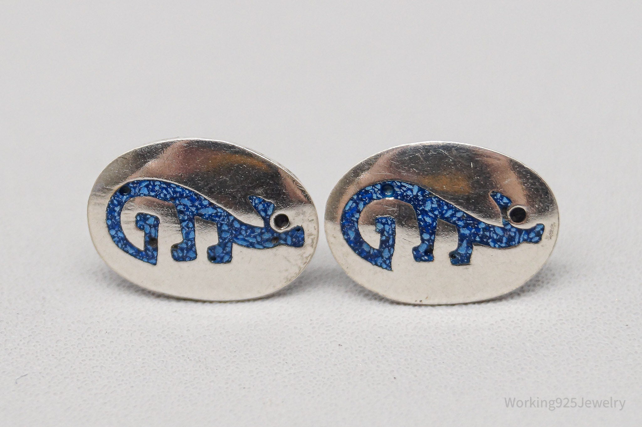 Vintage Lapis Lazuli Inlay Lizard Sterling Silver Earrings