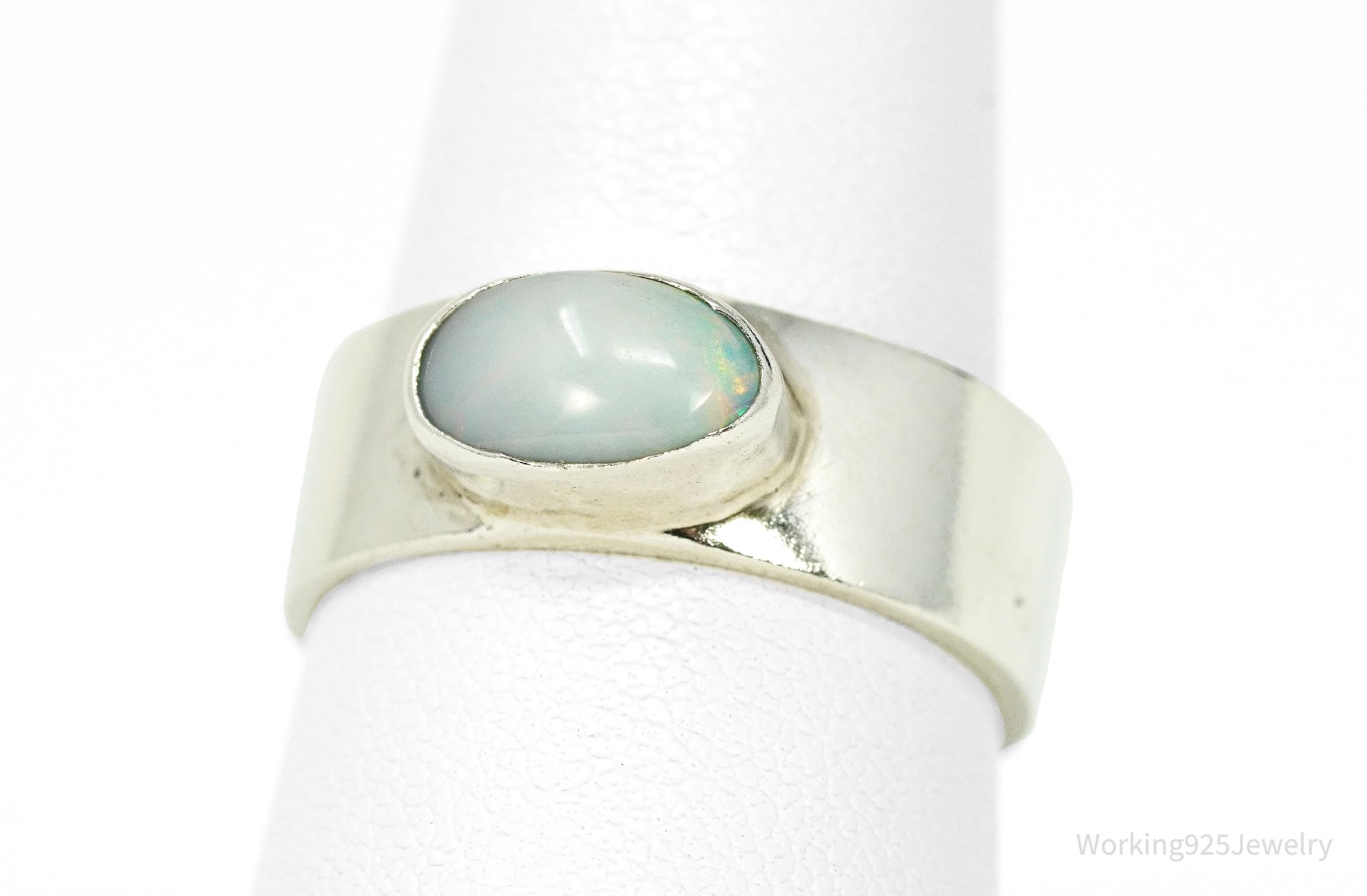 Vintage Opal Sterling Silver Band Ring - Size 8.75