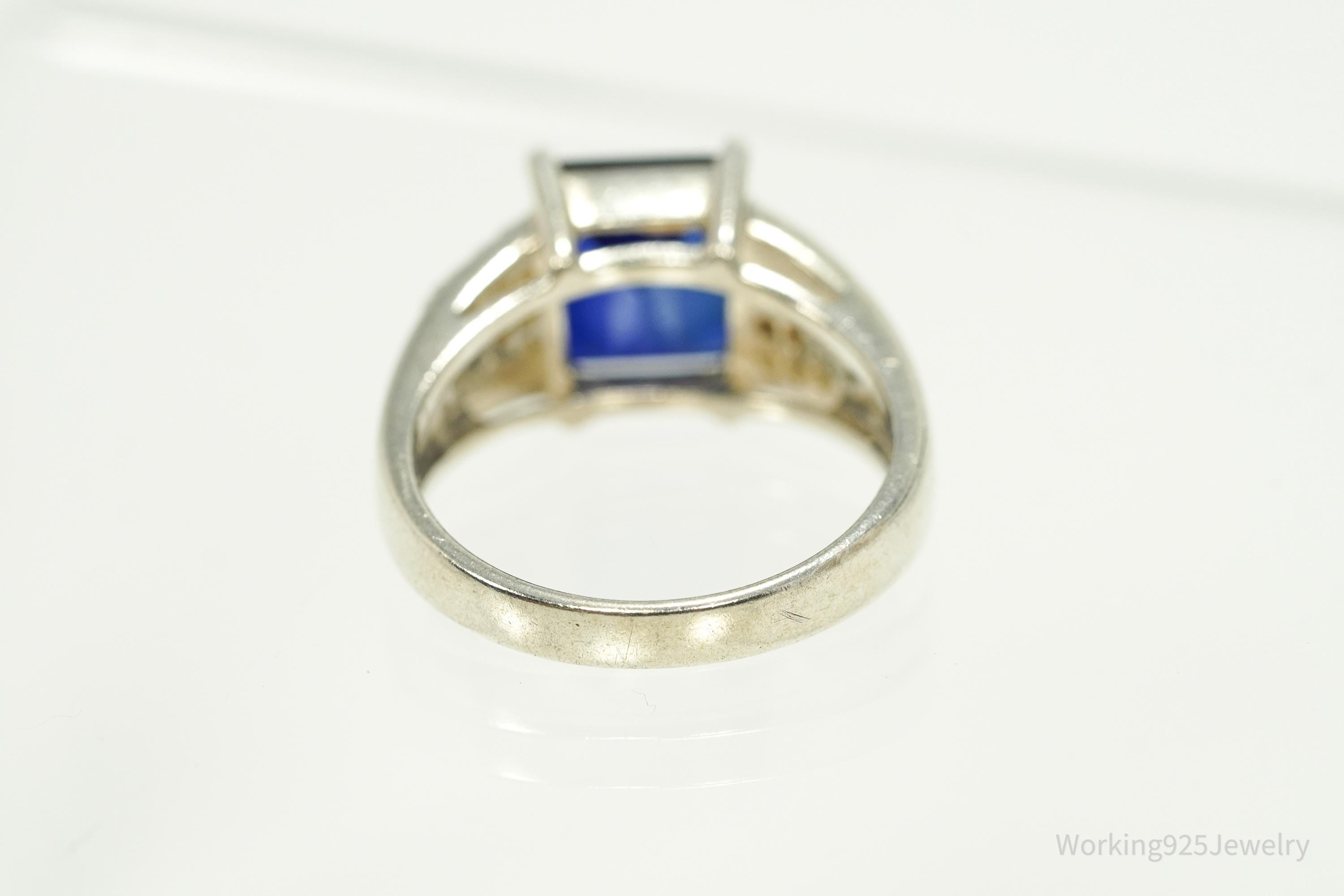 Vintage Lab Sapphire & Cubic Zirconia Sterling Silver Ring - Size 8.75