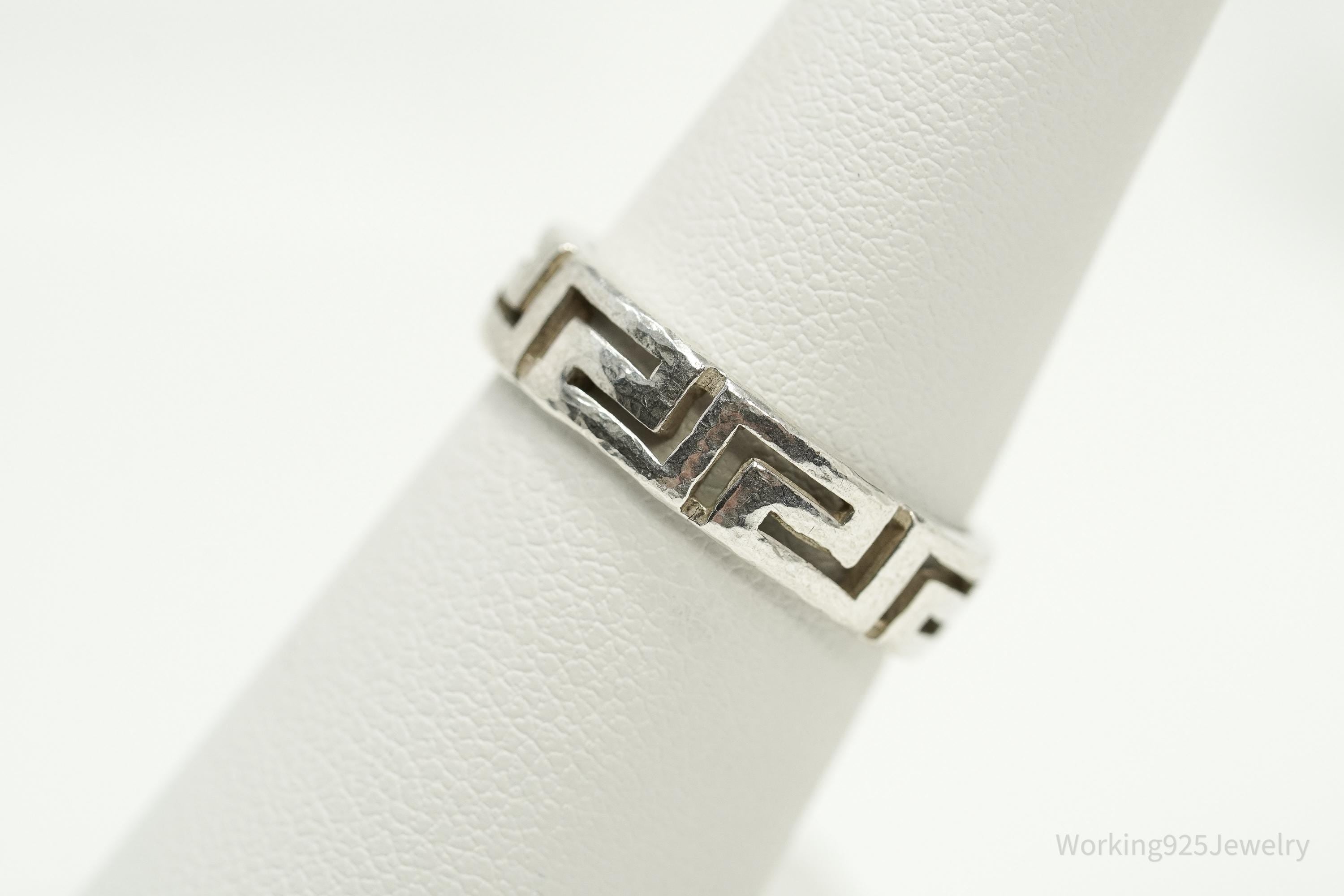 Vintage Greek Key Sterling Silver Band Ring - Size 6.5