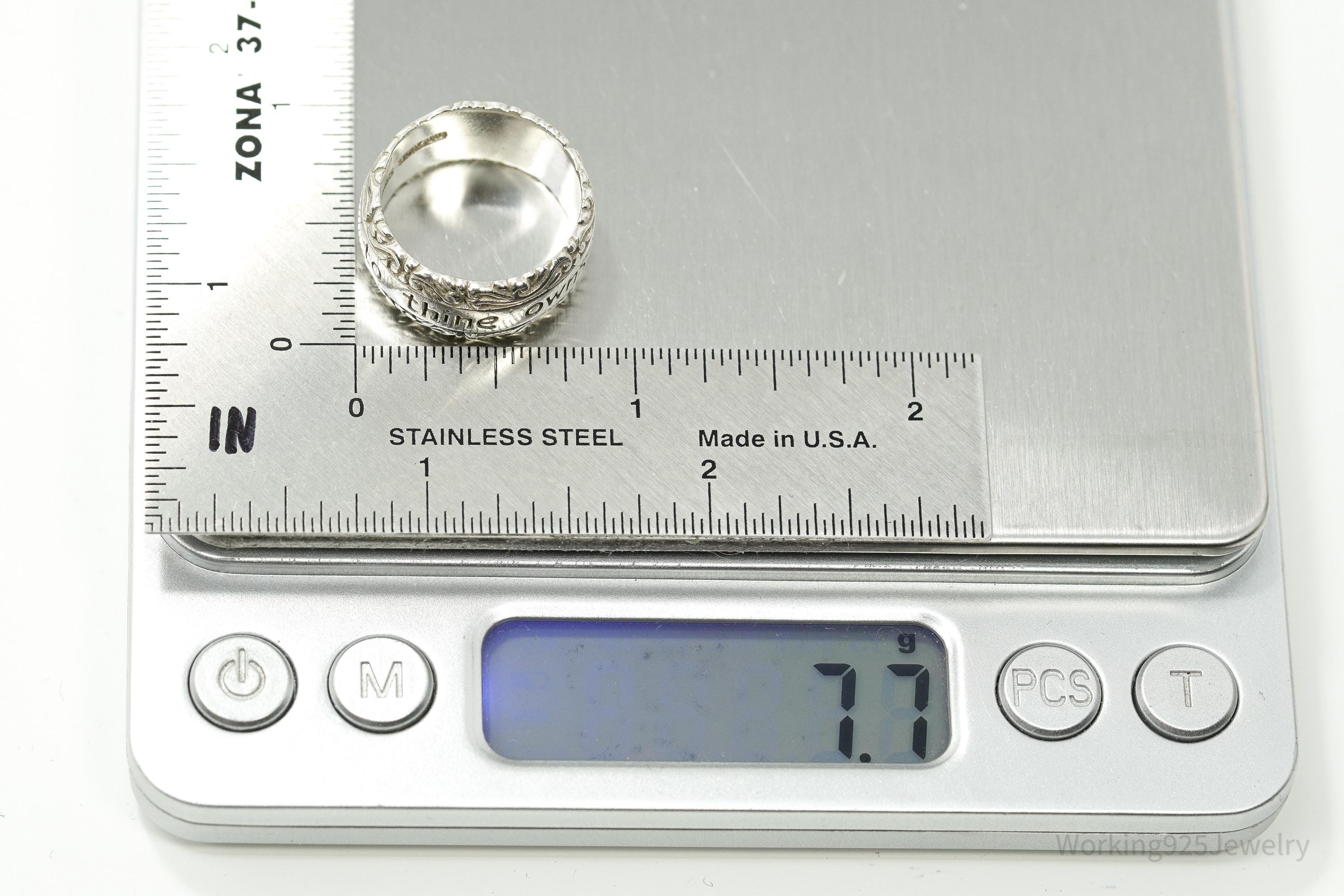 Vintage "To Thine Own Self Be True" Quote Sterling Silver Ring - Size 7.75