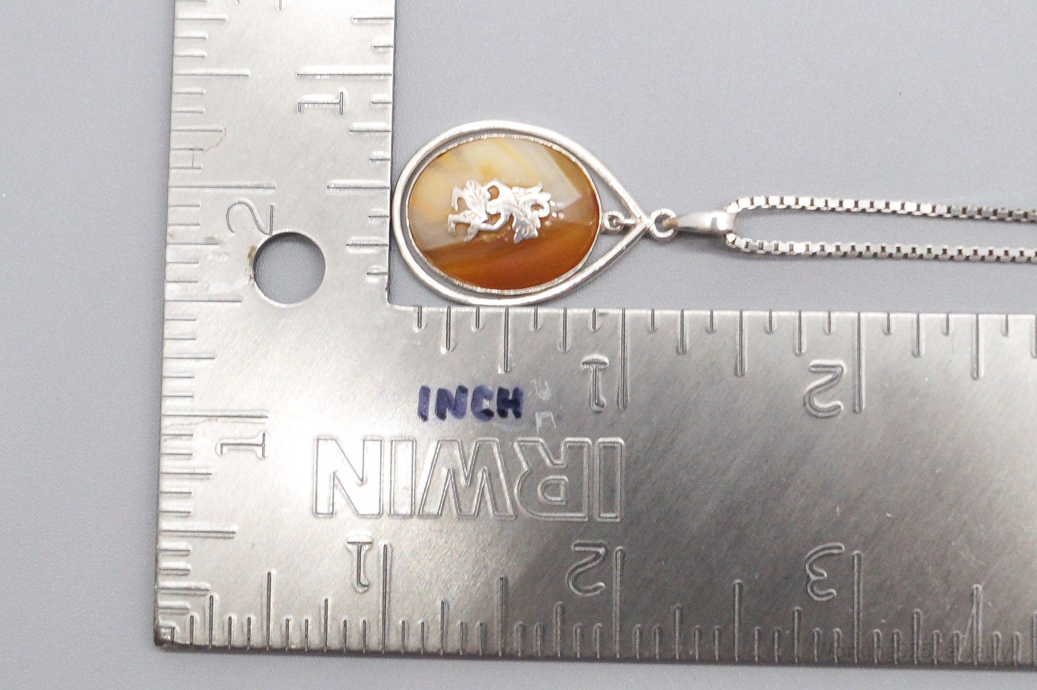 Vintage Large Orange Agate Sterling Silver Necklace 24"