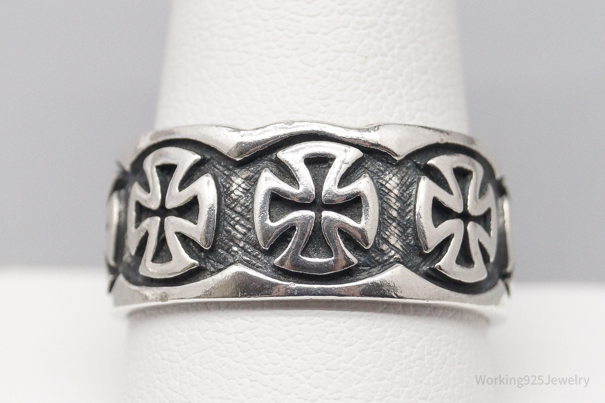 Vintage 103 Iron Crosses Sterling Silver Band Ring - Size 10.5