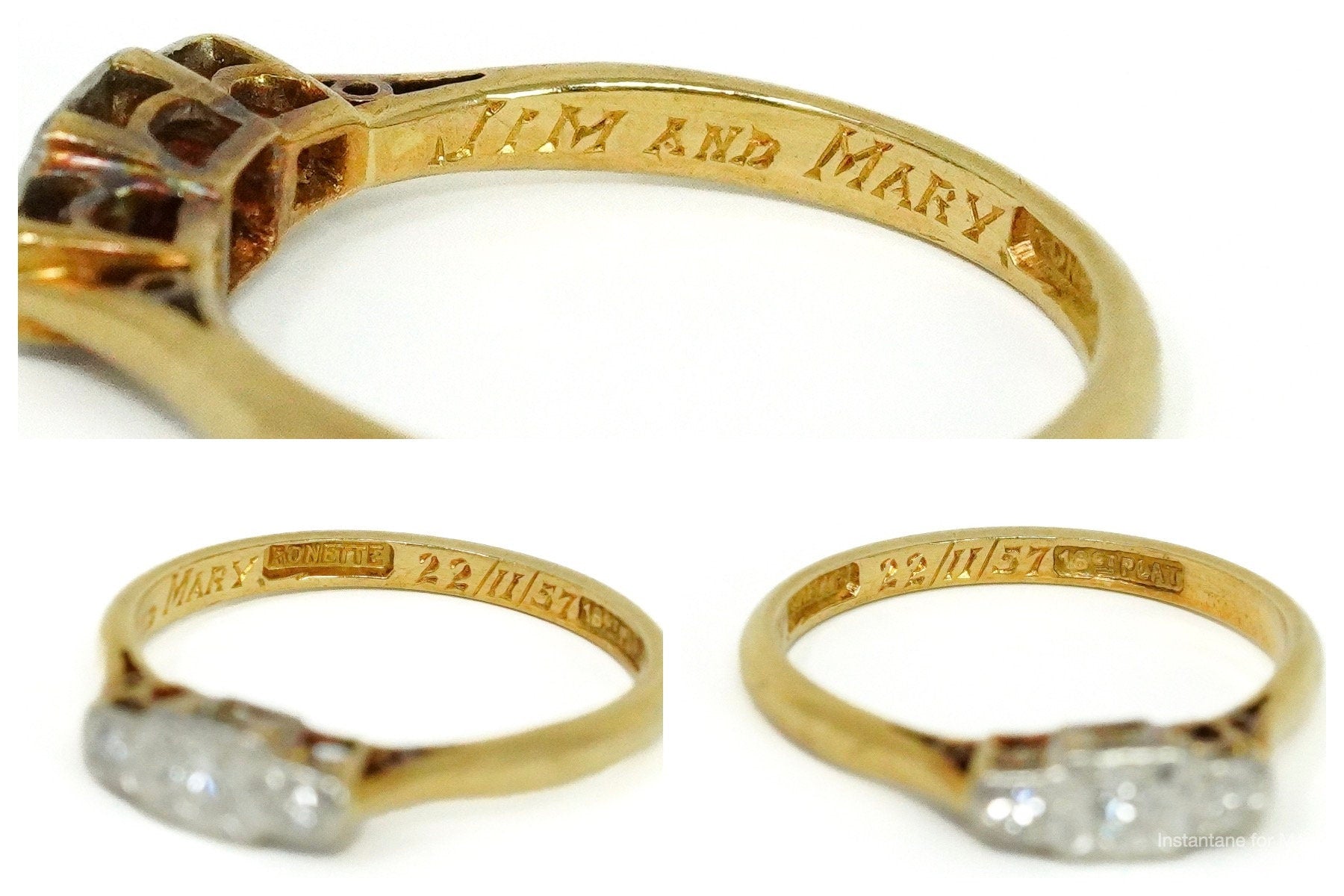 Platinum Topped 18K Yellow Gold & Single Cut Diamond Ring - Size 6