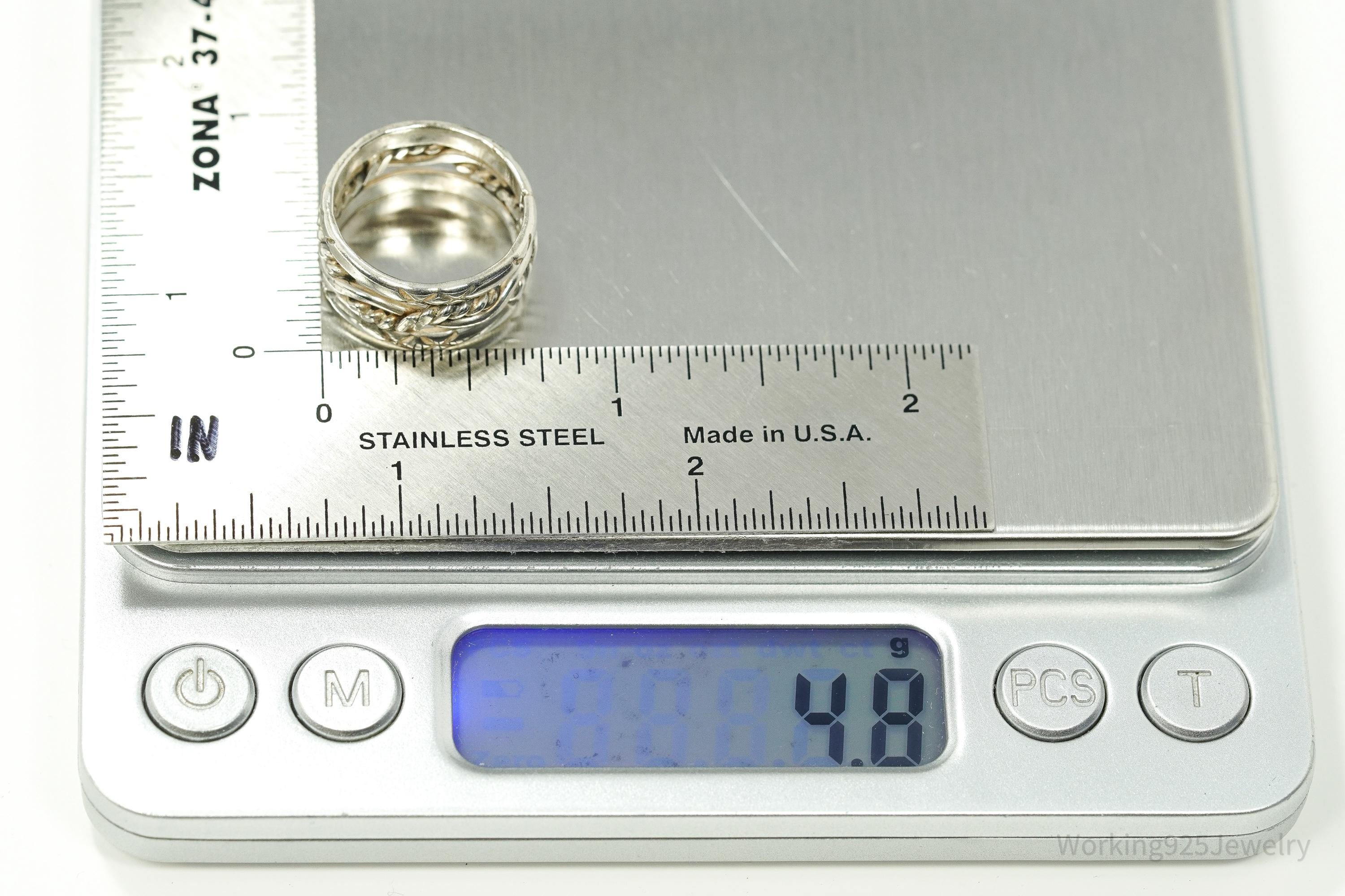 Vintage Native Handmade Rope Weave Design Sterling Silver Band Ring - Size 5.75