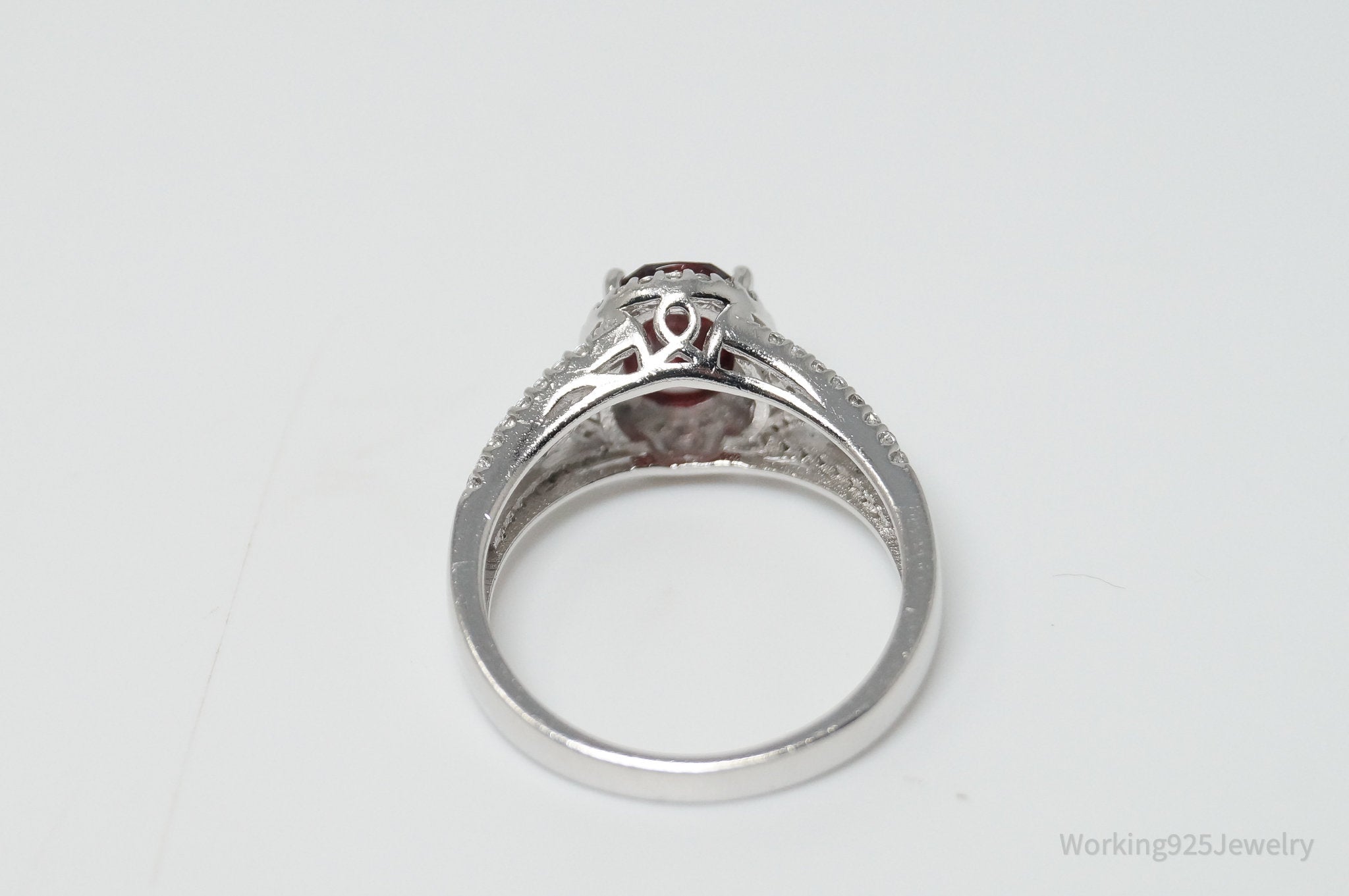 Vintage Art Deco Style Garnet CZ Sterling Silver Ring Size 8