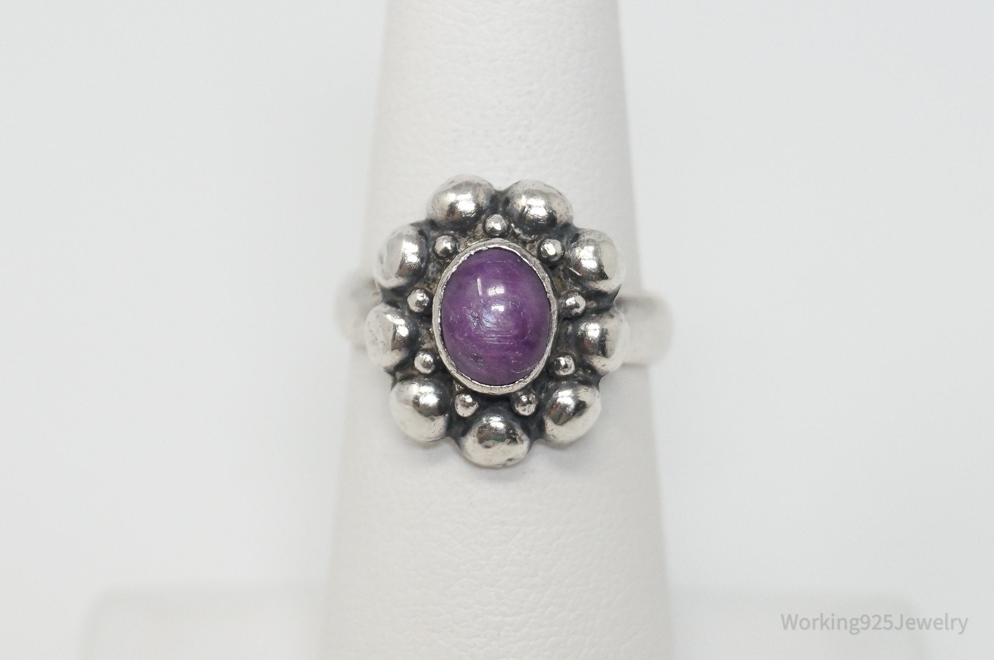 Vintage Purple Star Ruby Sterling Silver Southwestern Ring - Sz 6