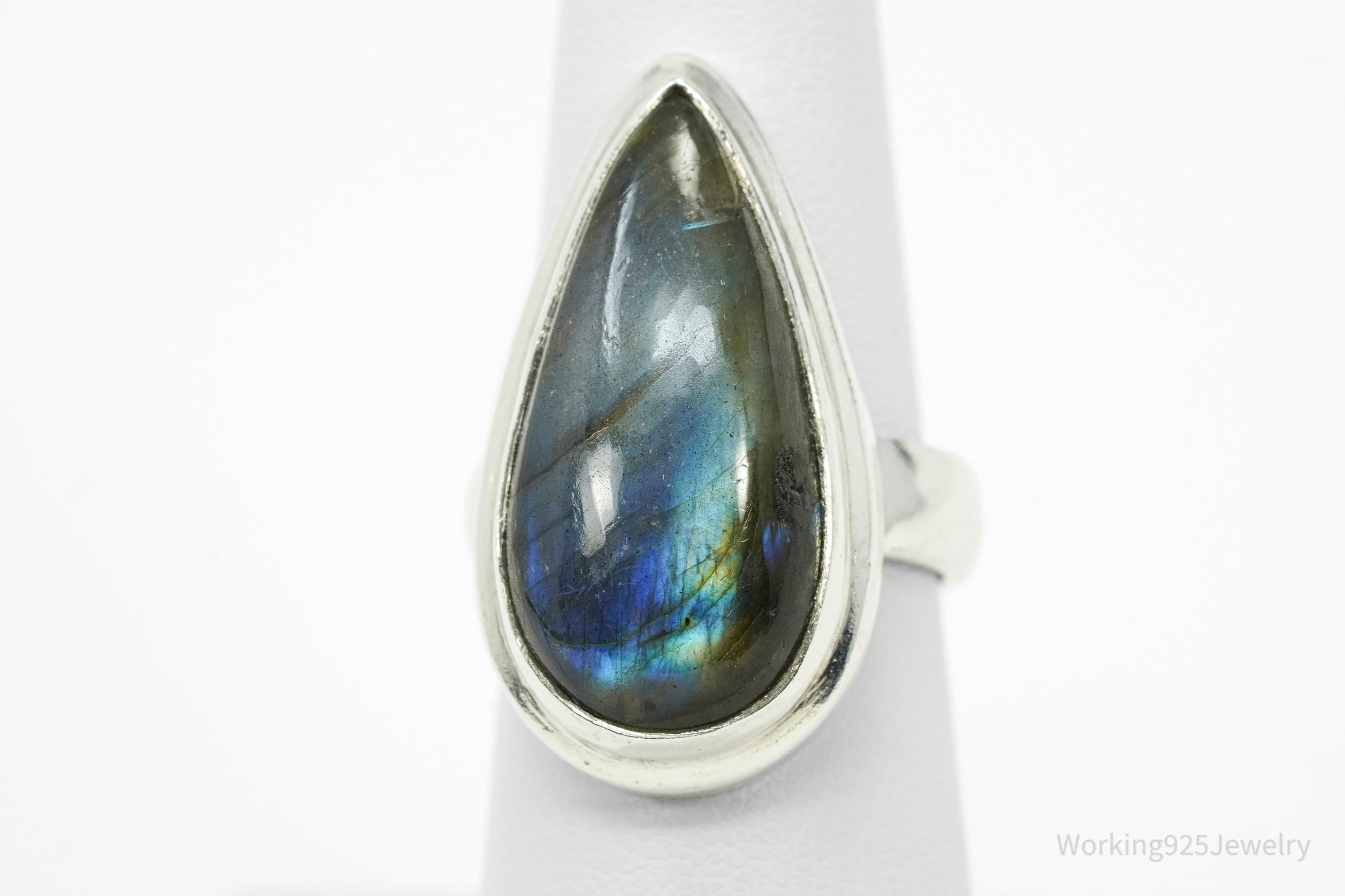 Vintage Large Labradorite Sterling Silver Ring - Size 7.25