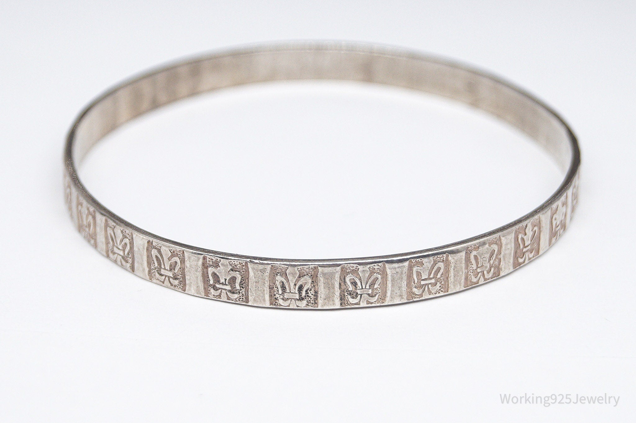 Antique Designer Danecraft Fleur-De-Lis Pattern Sterling Silver Bracelet 8"