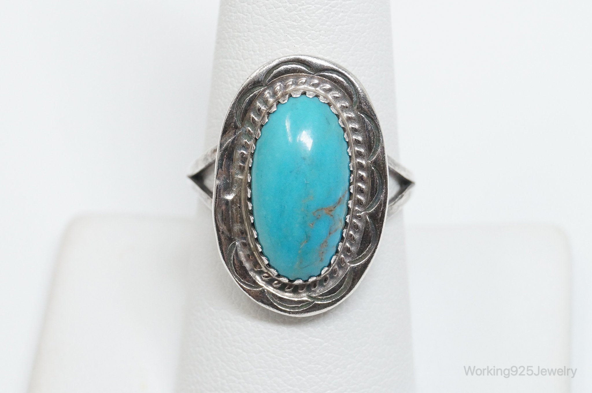 Vintage Native American Phillip J Morse Turquoise Sterling Silver Ring - SZ 8.25