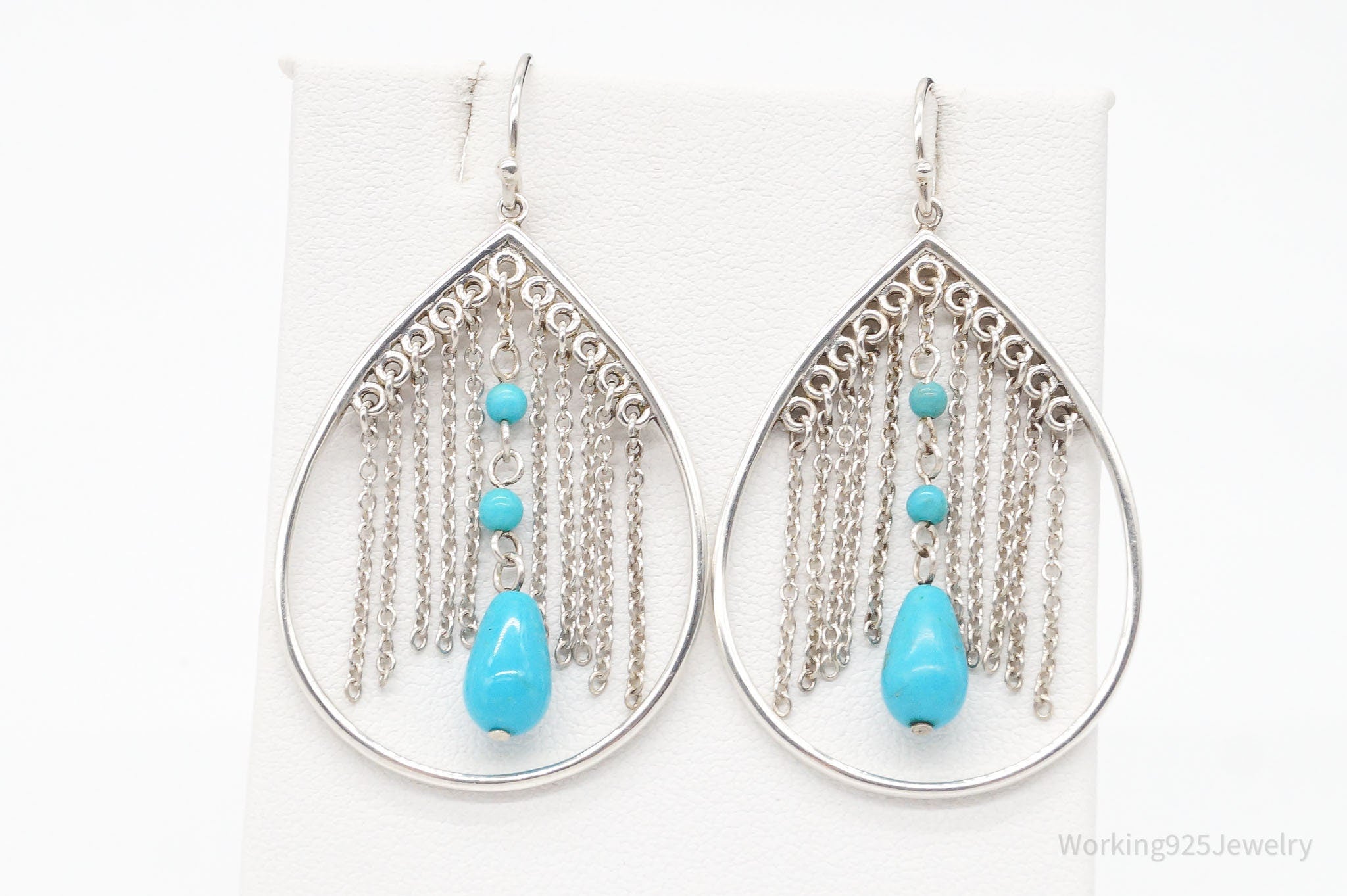 Vintage Turquoise & Chains Sterling Silver Earrings