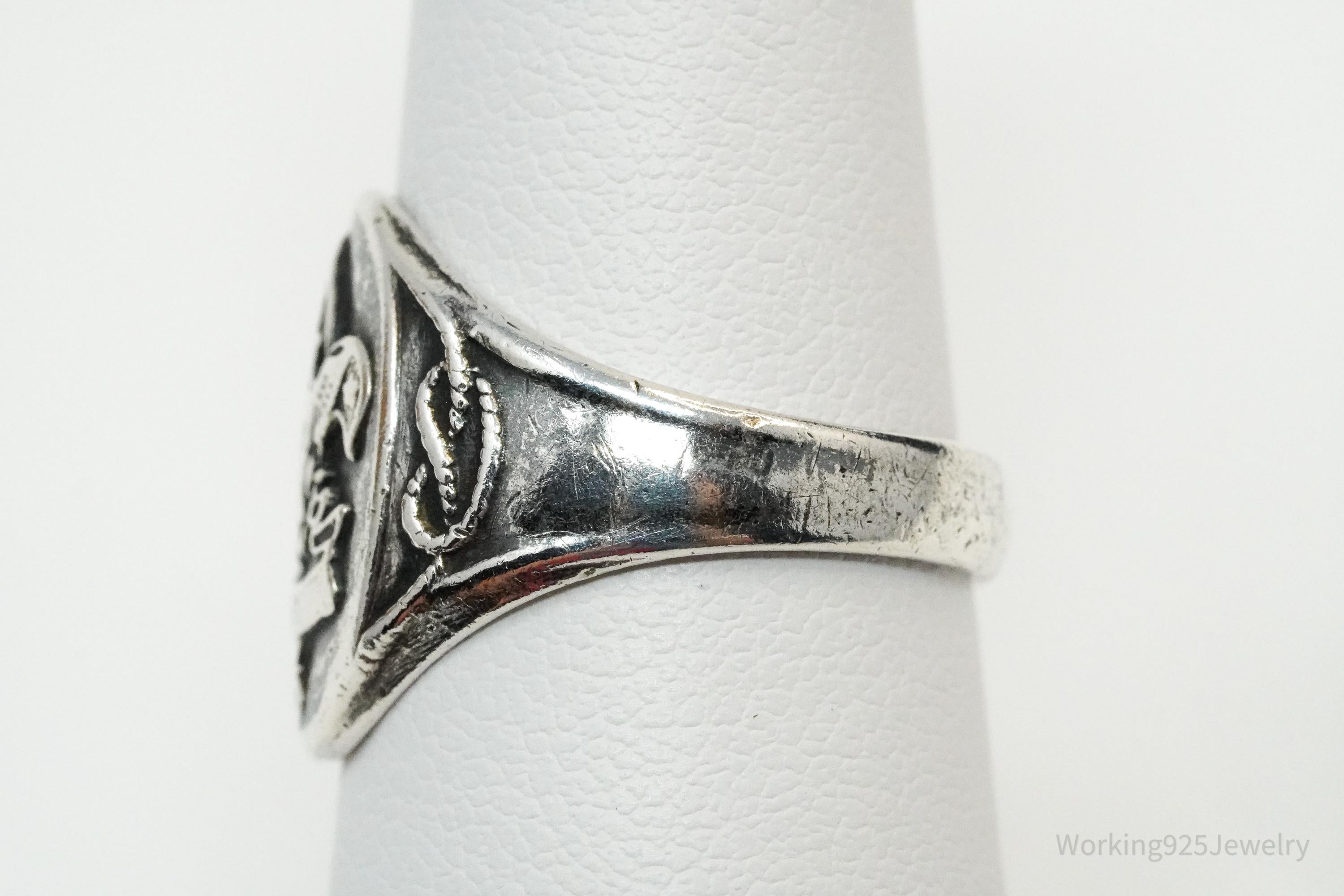 Vintage "Be Prepared" Eagle Scout Sterling Silver Ring - Size 5.75