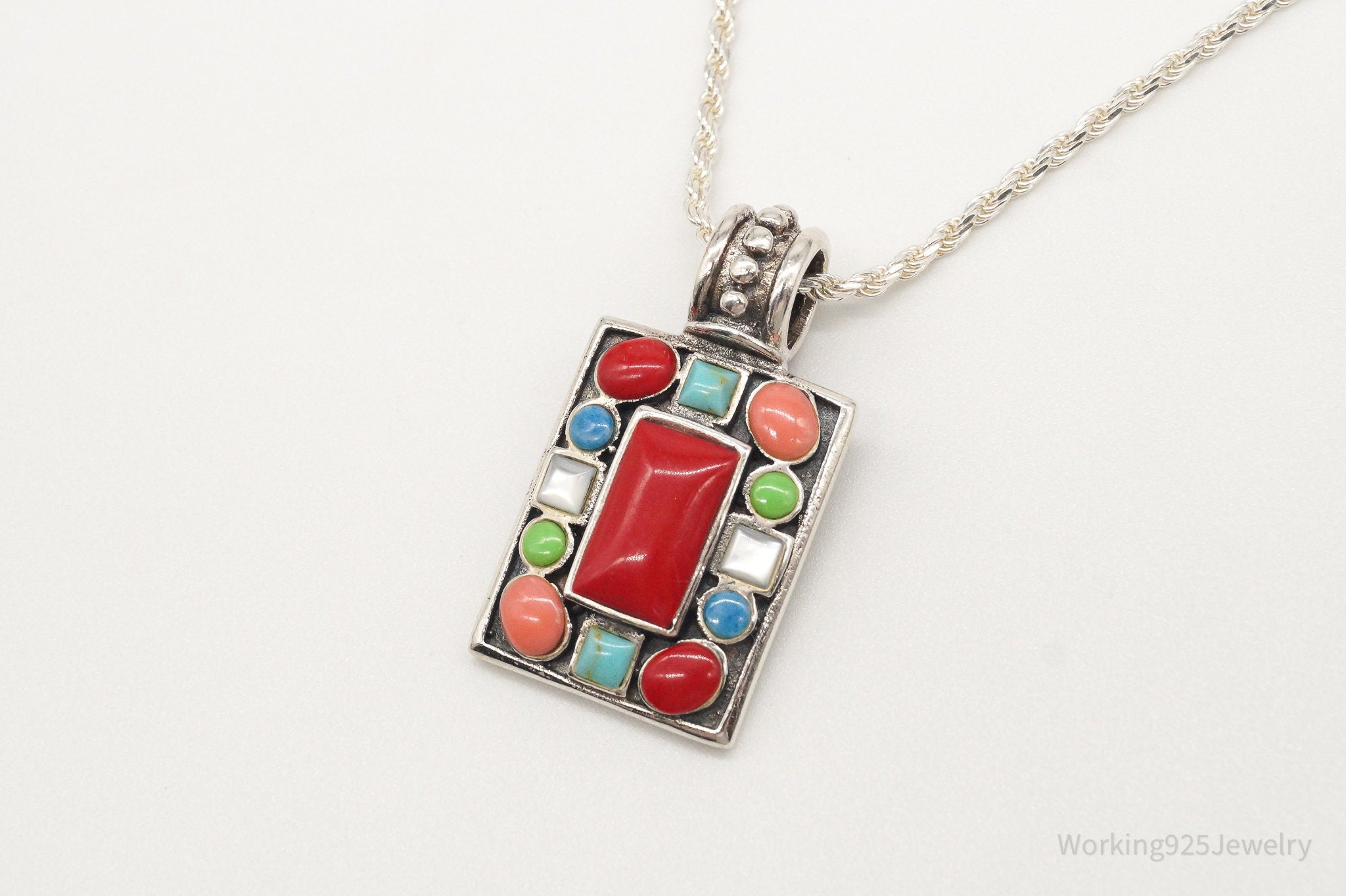 Vintage Multi Gem Sterling Silver Necklace