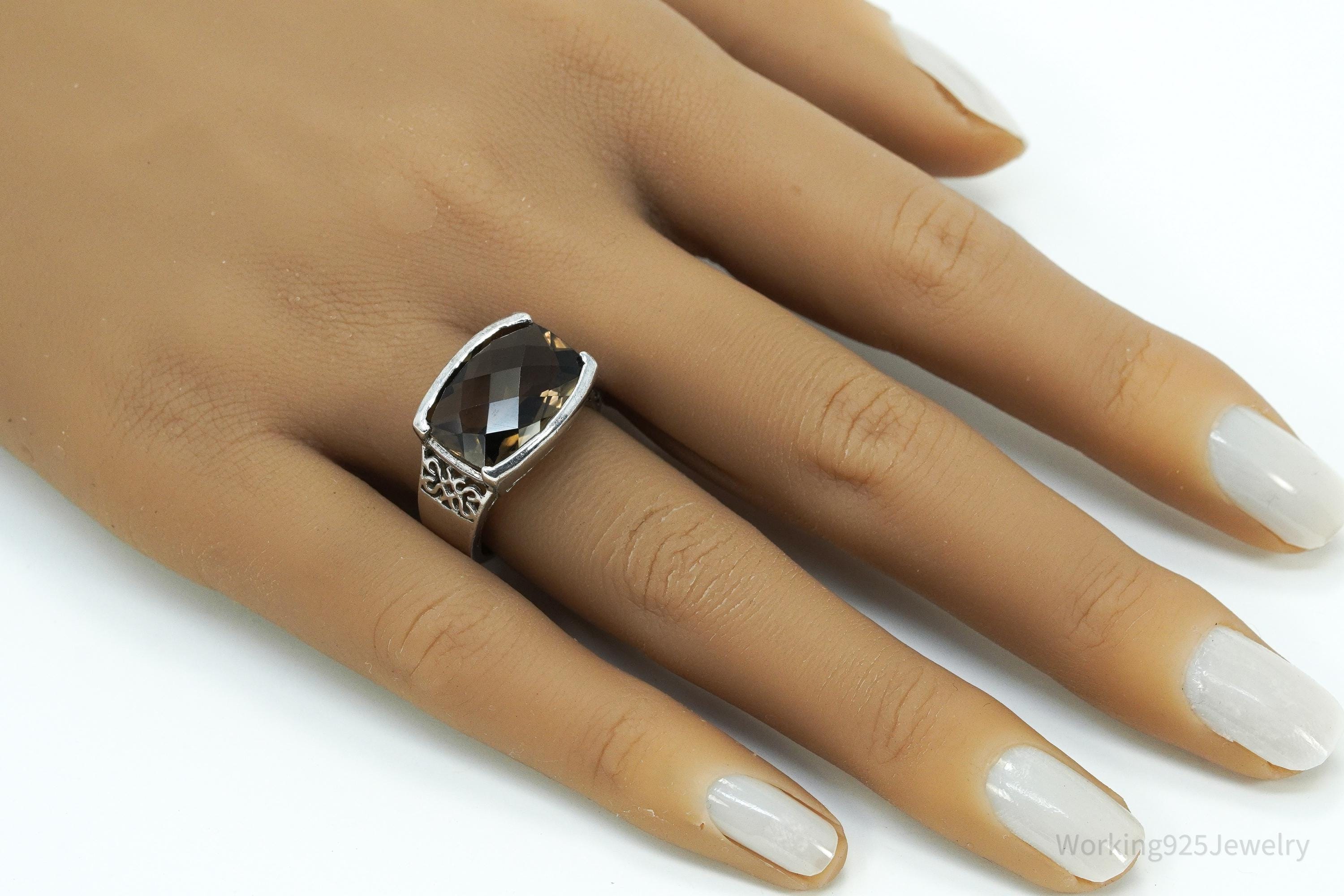 Vintage Large Smoky Topaz Sterling Silver Ring - Size 7.25