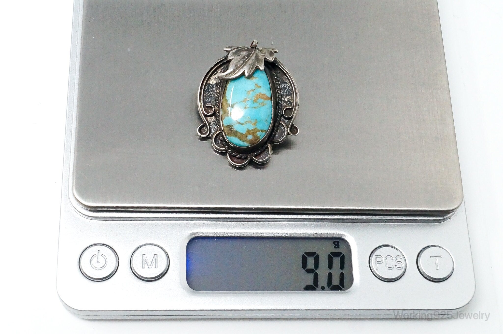 Vintage Native American Unsigned Turquoise Sterling Silver Pendant Brooch Pin