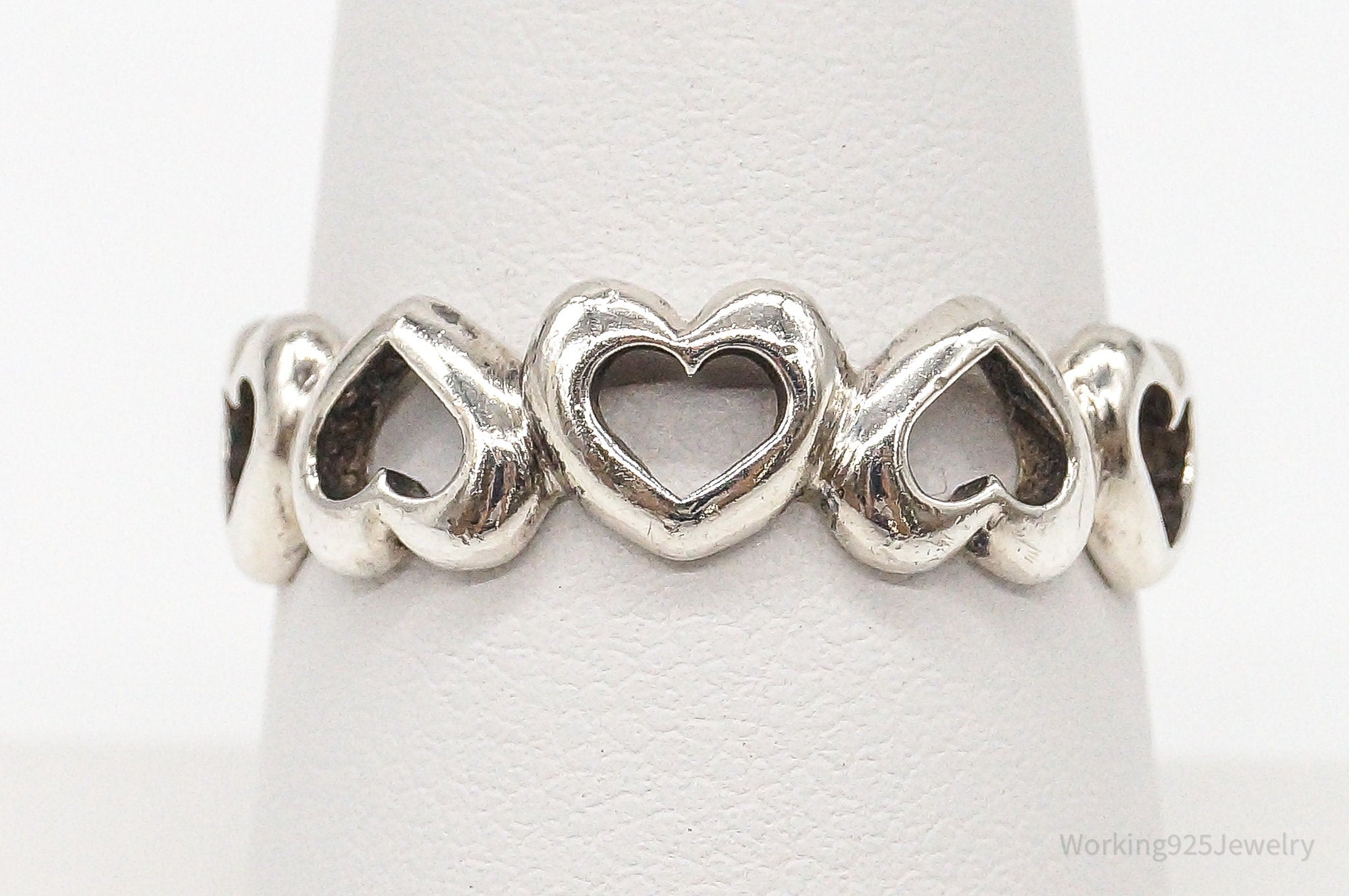 Vintage Open Hearts Sterling Silver Band Ring - Size 8.25