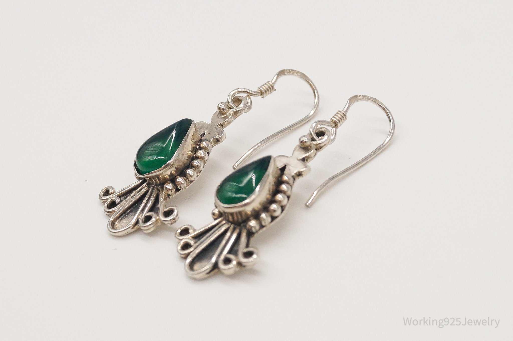 Vintage Green Onyx Sterling Silver Earrings