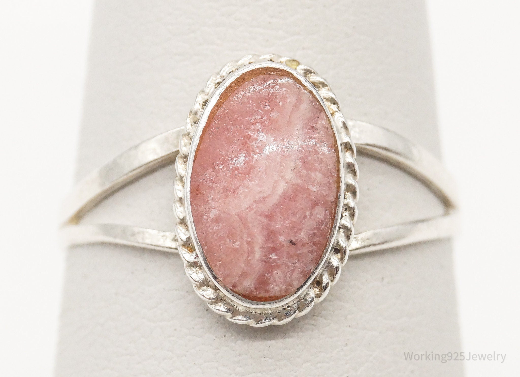 Vintage Pink Rhodochrosite 950 Silver Ring - Size 7.25