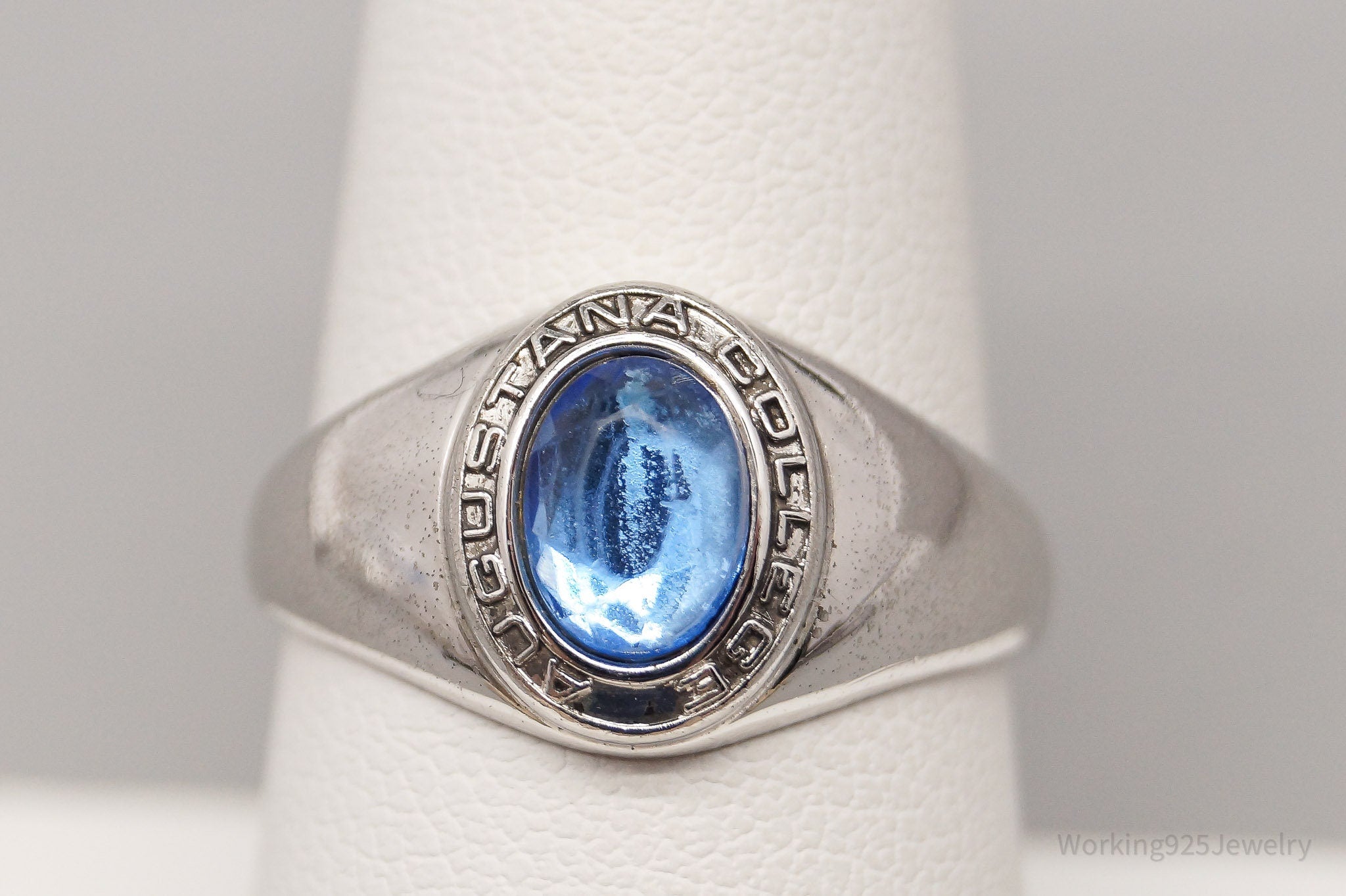 Vintage Augustana College Blue Stone Sterling Silver Ring - Size 8.25