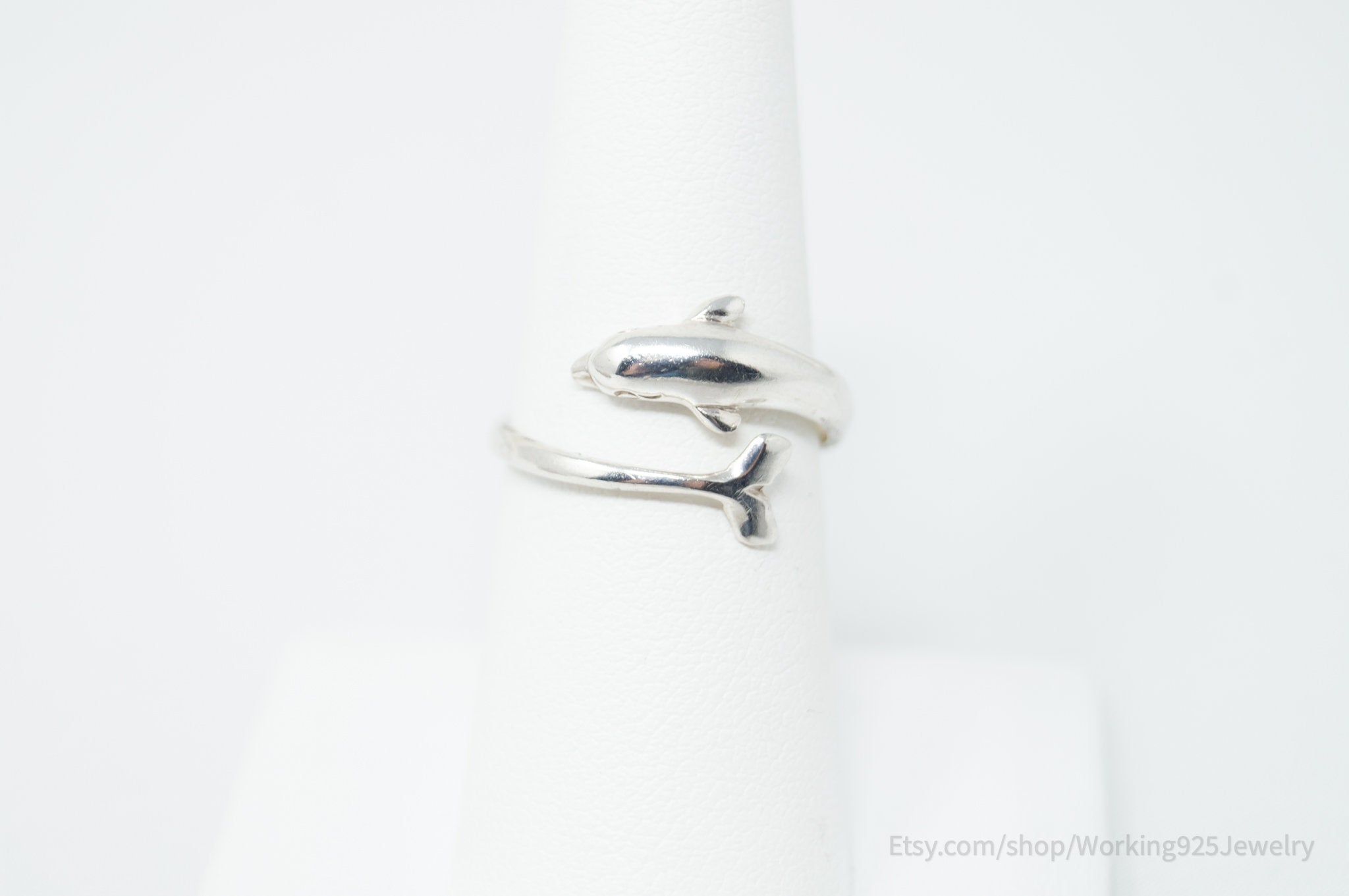 Vintage Dolphin Sterling Silver Wrap Ring - Size 7