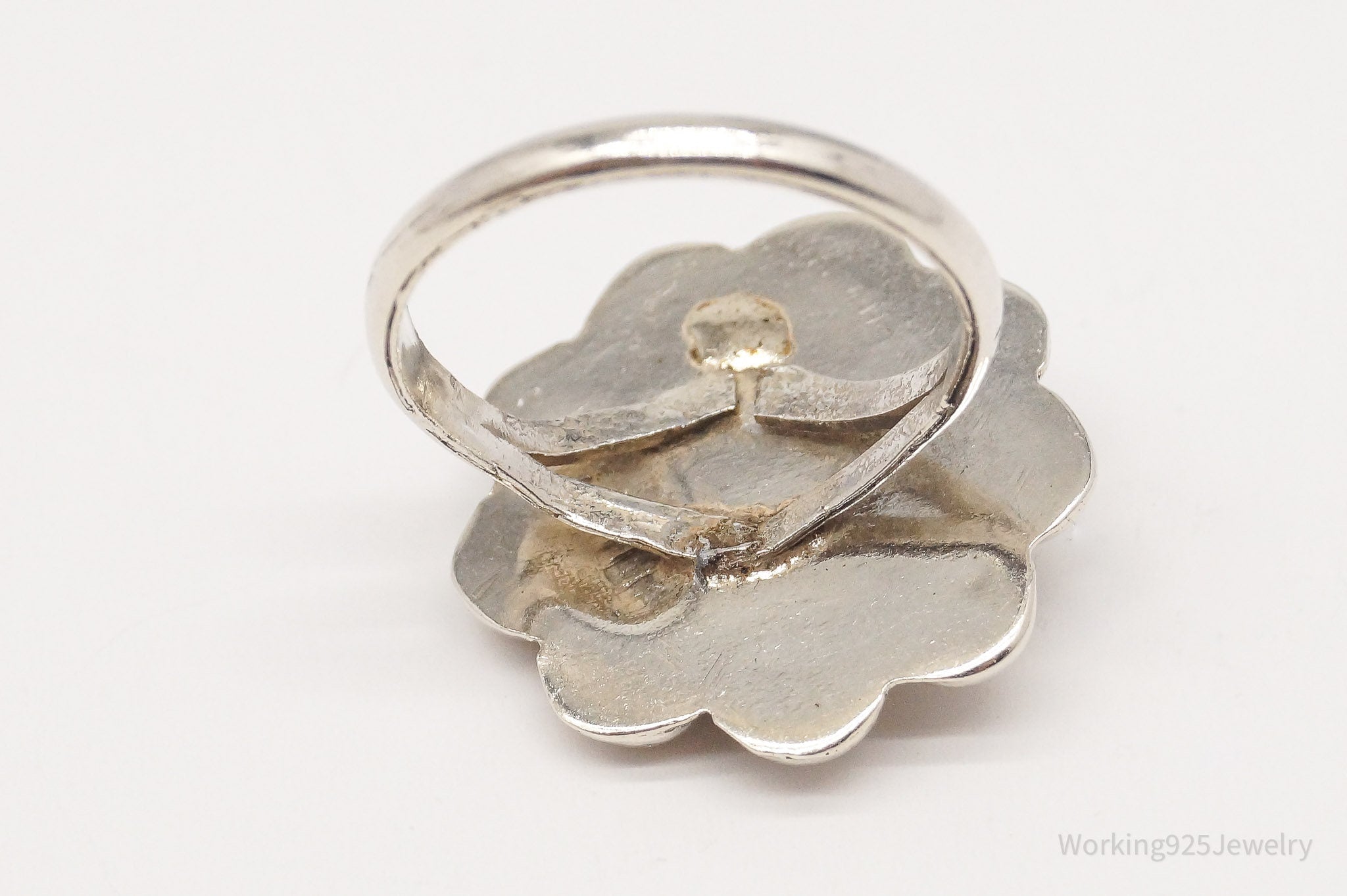 Vintage Puffy Flower Silver Ring - Size 7.25