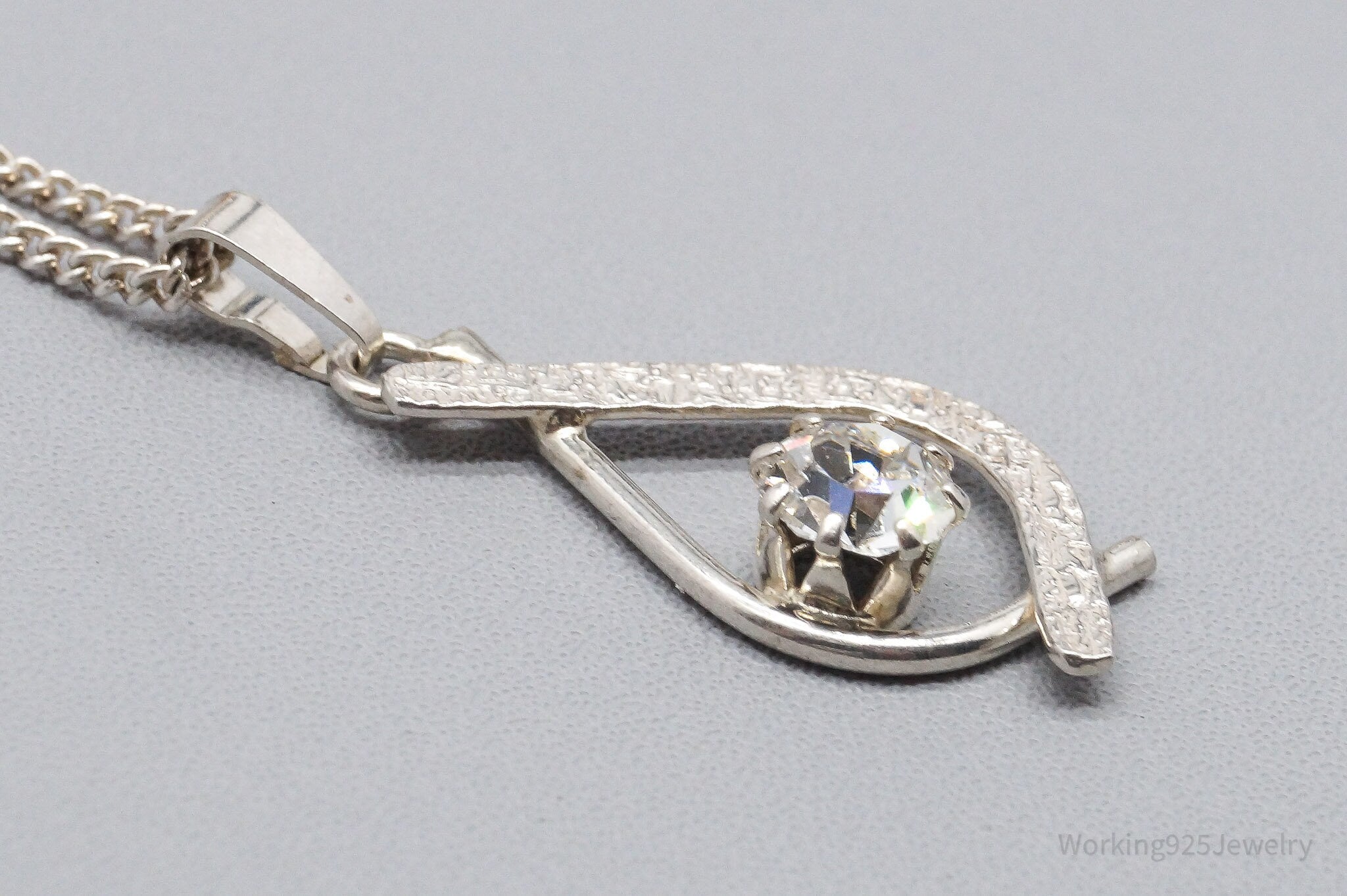 Rare Antique Modernist European Rhinestone 835 Silver Chain Necklace 17"'