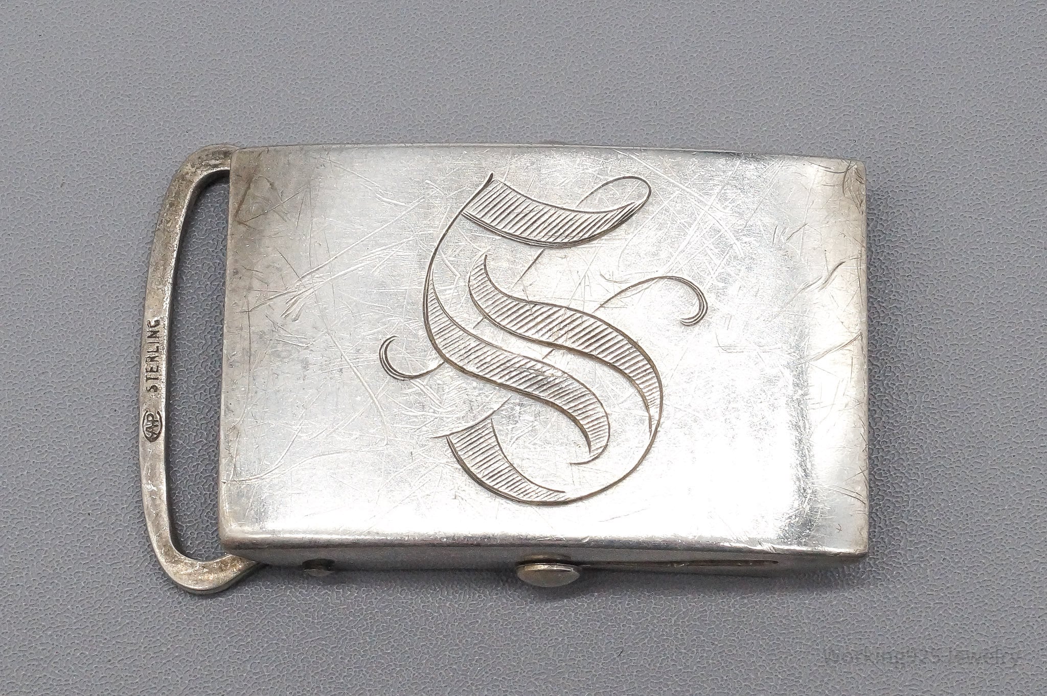 Antique 1910's Potter & Co. Inc "S" Military Sterling Silver Belt Buckle