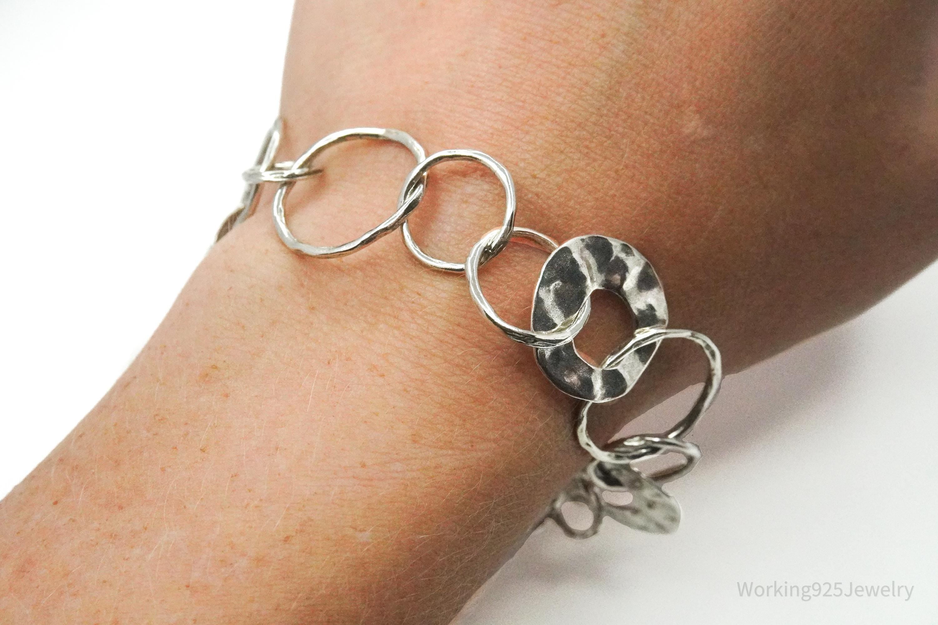 Vintage Designer Silpada Retired Paper Chain Hammered Sterling Silver Bracelet 8.75"