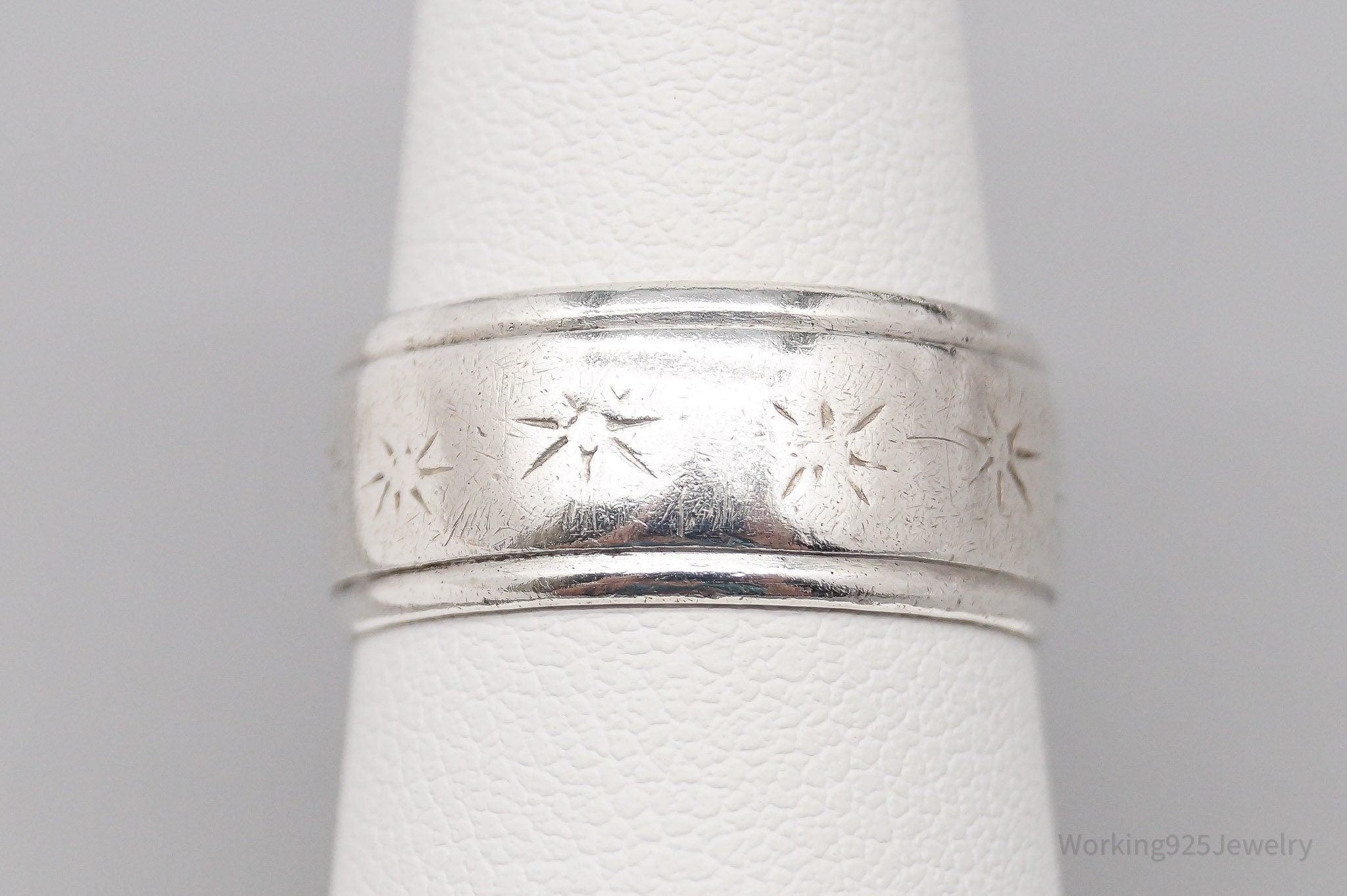 Antique Sun Starburst Design Sterling Silver Band Ring - Size 7.25