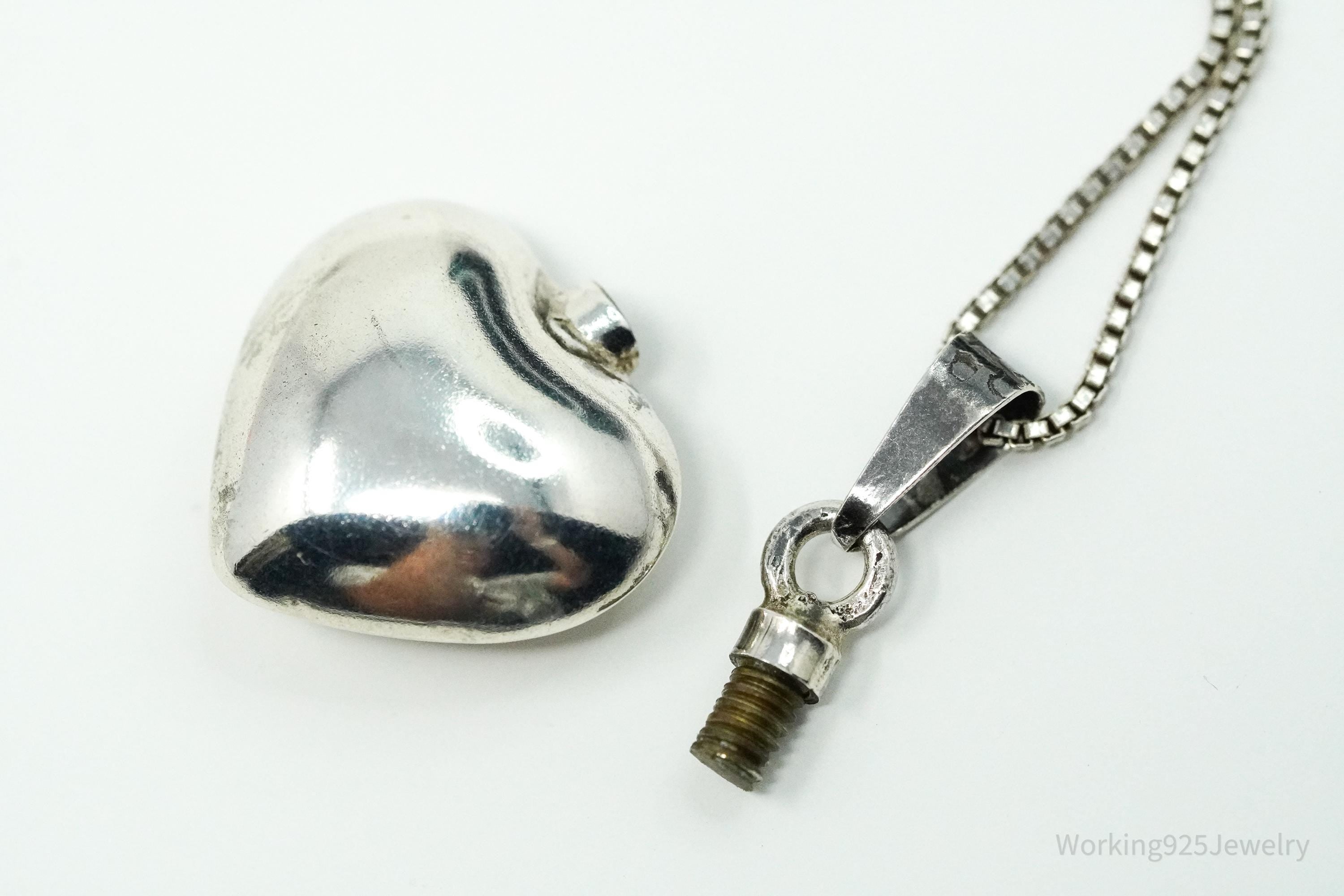 Vintage Mexican Heart Perfume Poison Bottle Sterling Silver Chain Necklace 20"