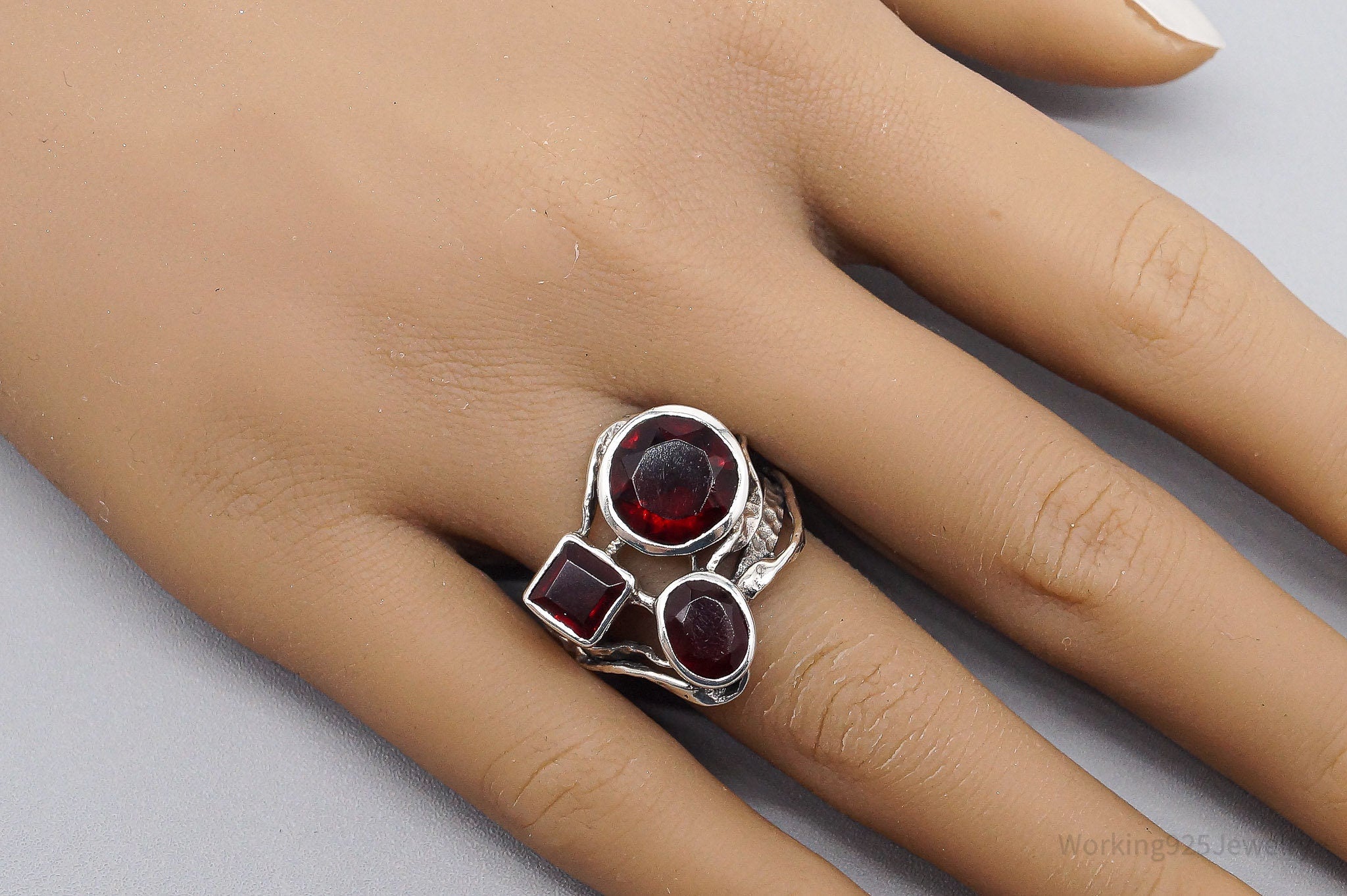 Vintage Faux Garnets Sterling Silver Ring - Size 6