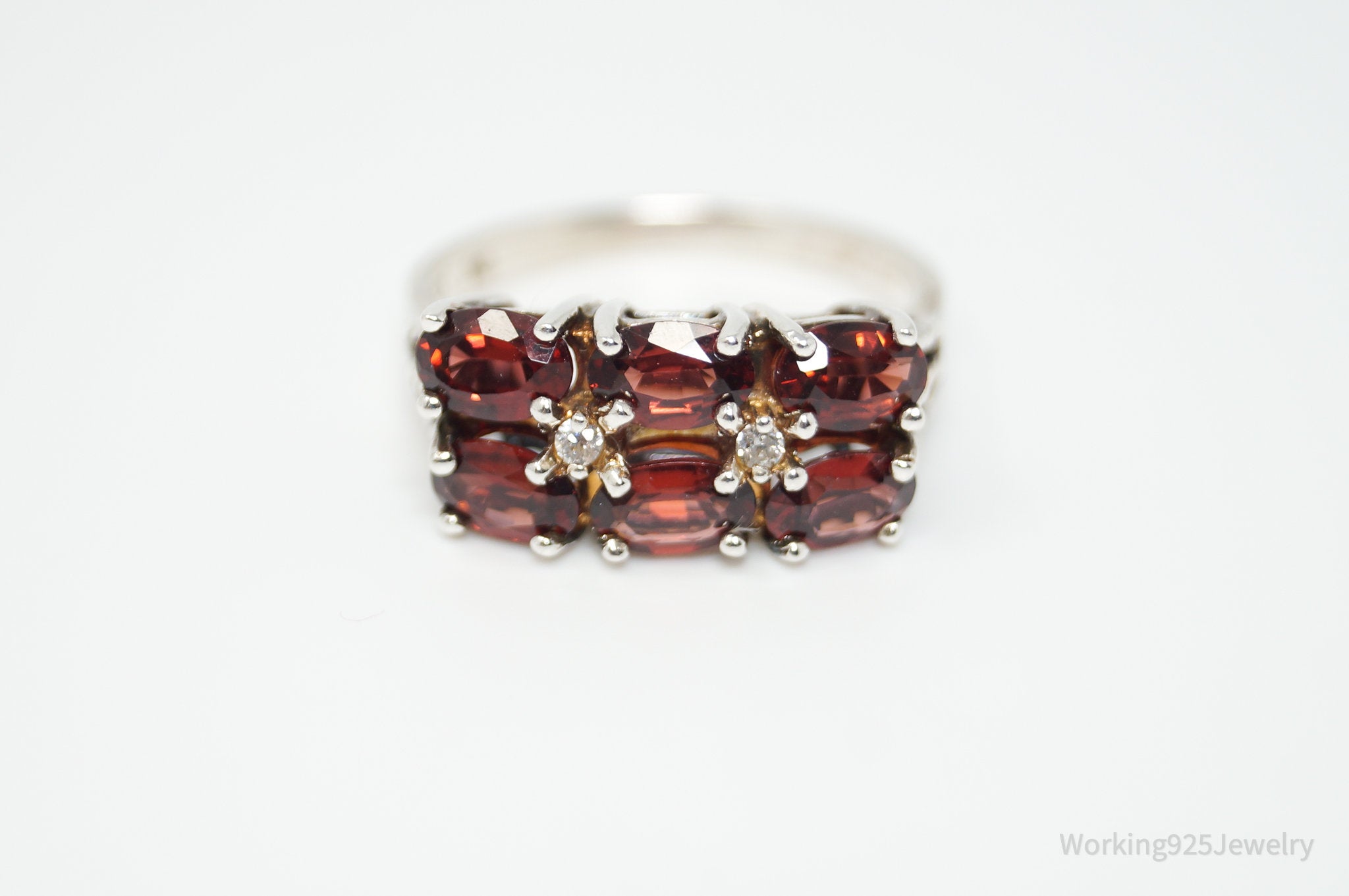 Vtg Designer JED Art Deco Garnet CZ Statement Ring Sterling Silver - Size 9.25