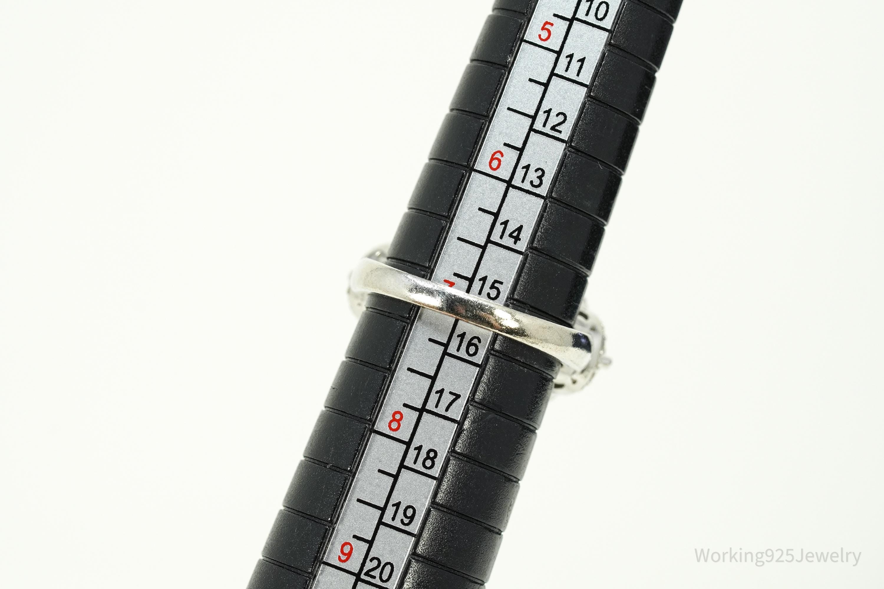 Green Peridot & White Zircon Rhodium Over Sterling Silver Ring - Size 7