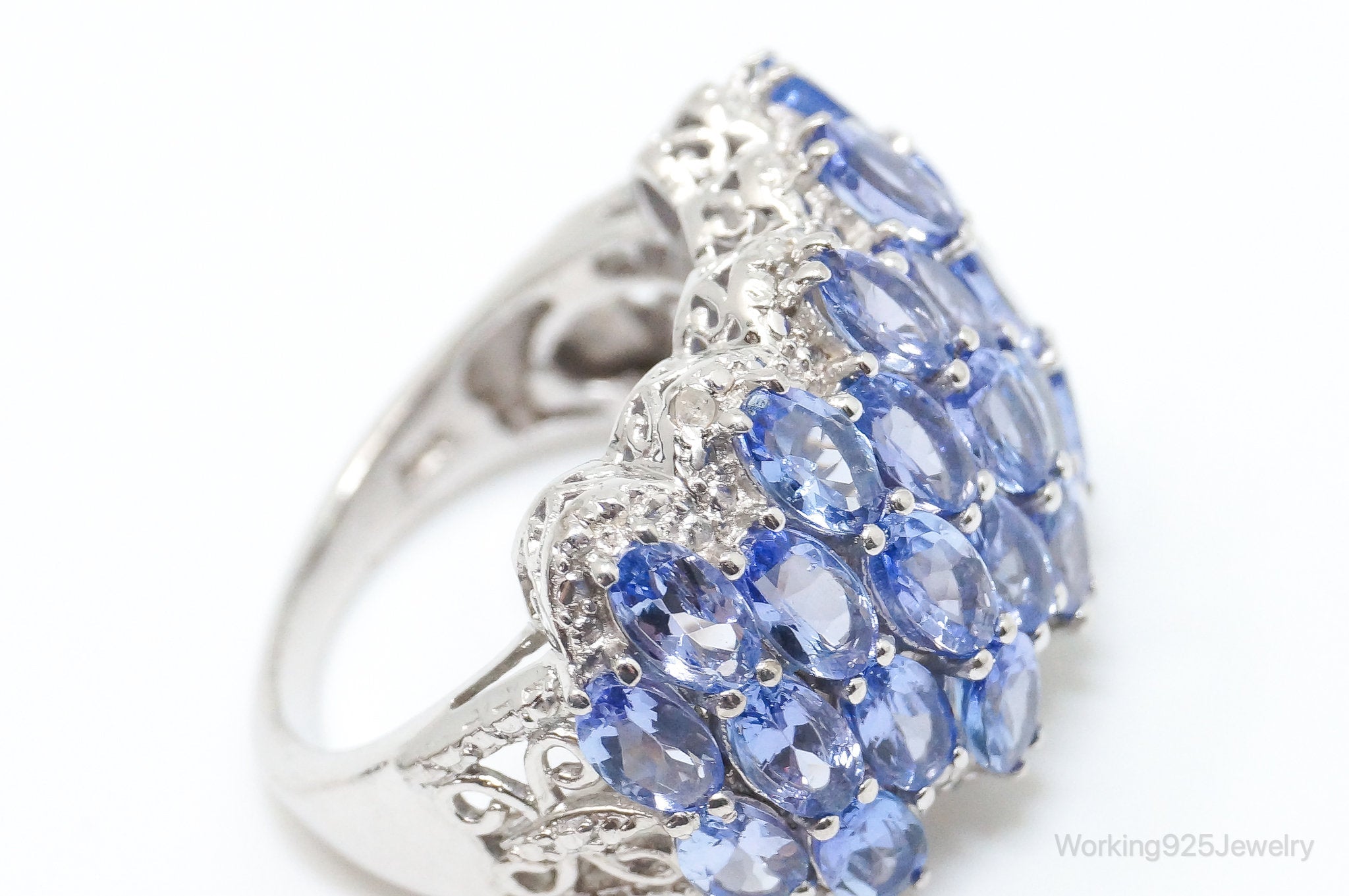 Vintage Iolite 2 Diamond Sterling Silver Ring SZ 8