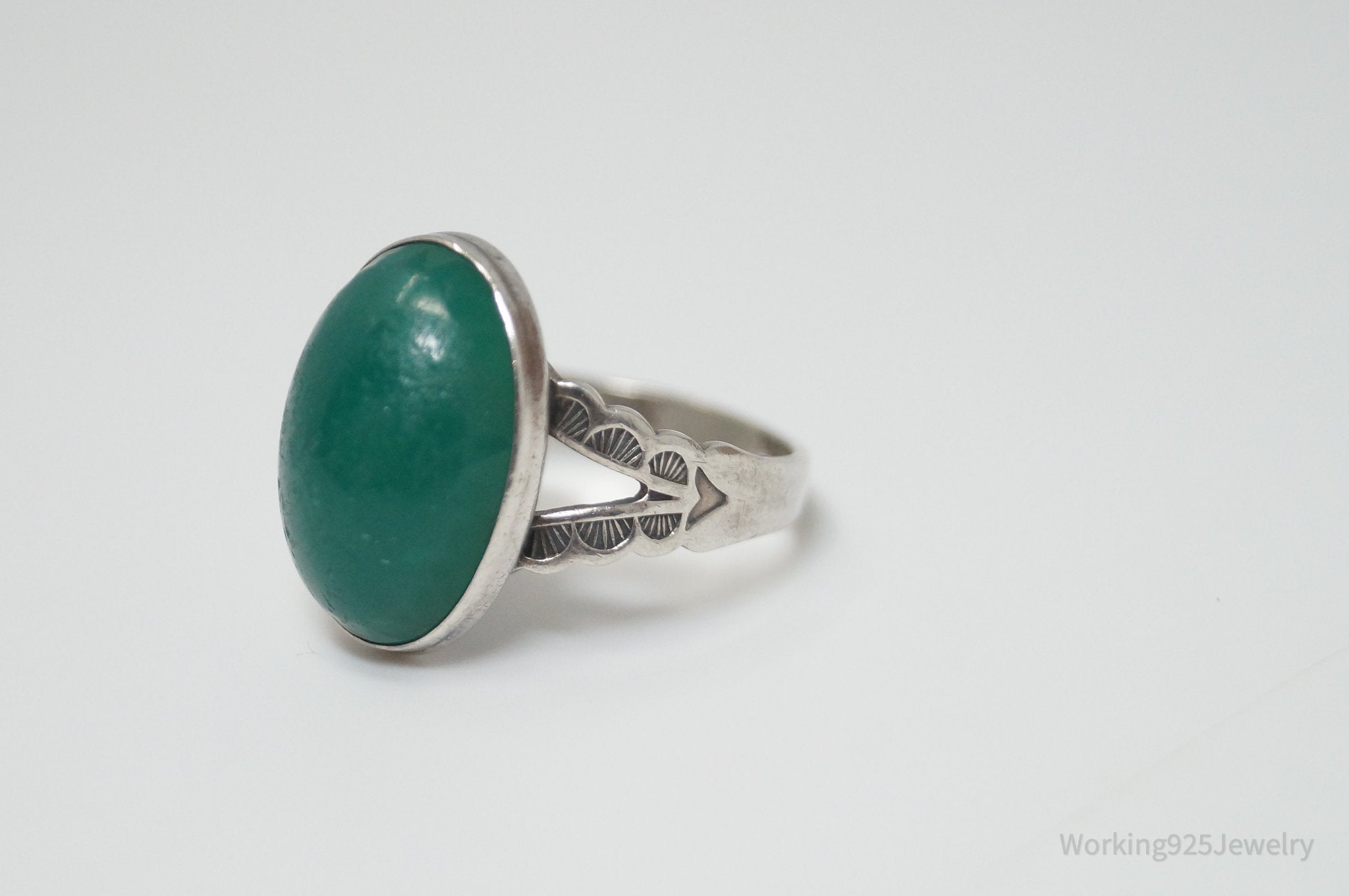 Vtg Native American Green Onyx Unsigned Sterling Silver Ring - Sz 6.5