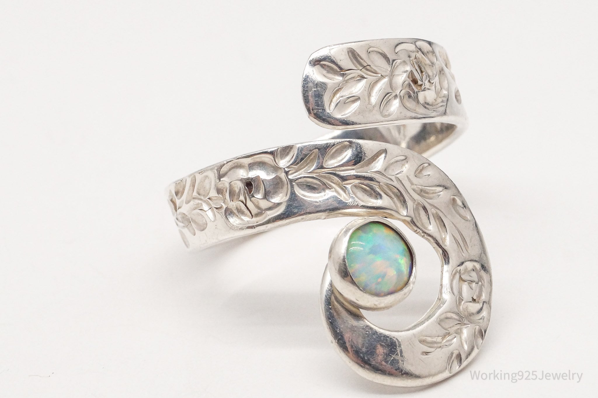 Vintage Opal Sterling Silver Wrap Ring - Size 10 Adjustable