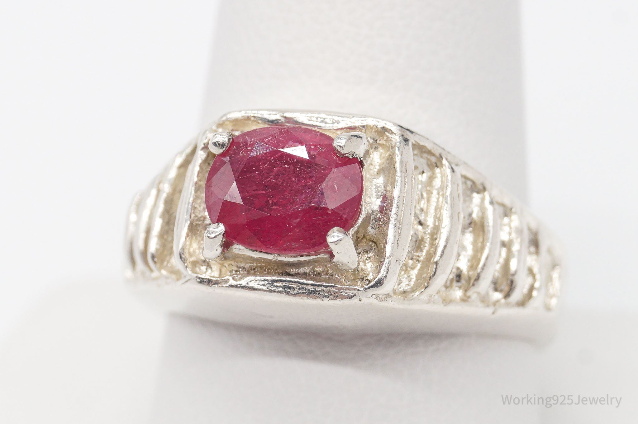 Vintage Ruby Sterling Silver Ring - Size 10.25