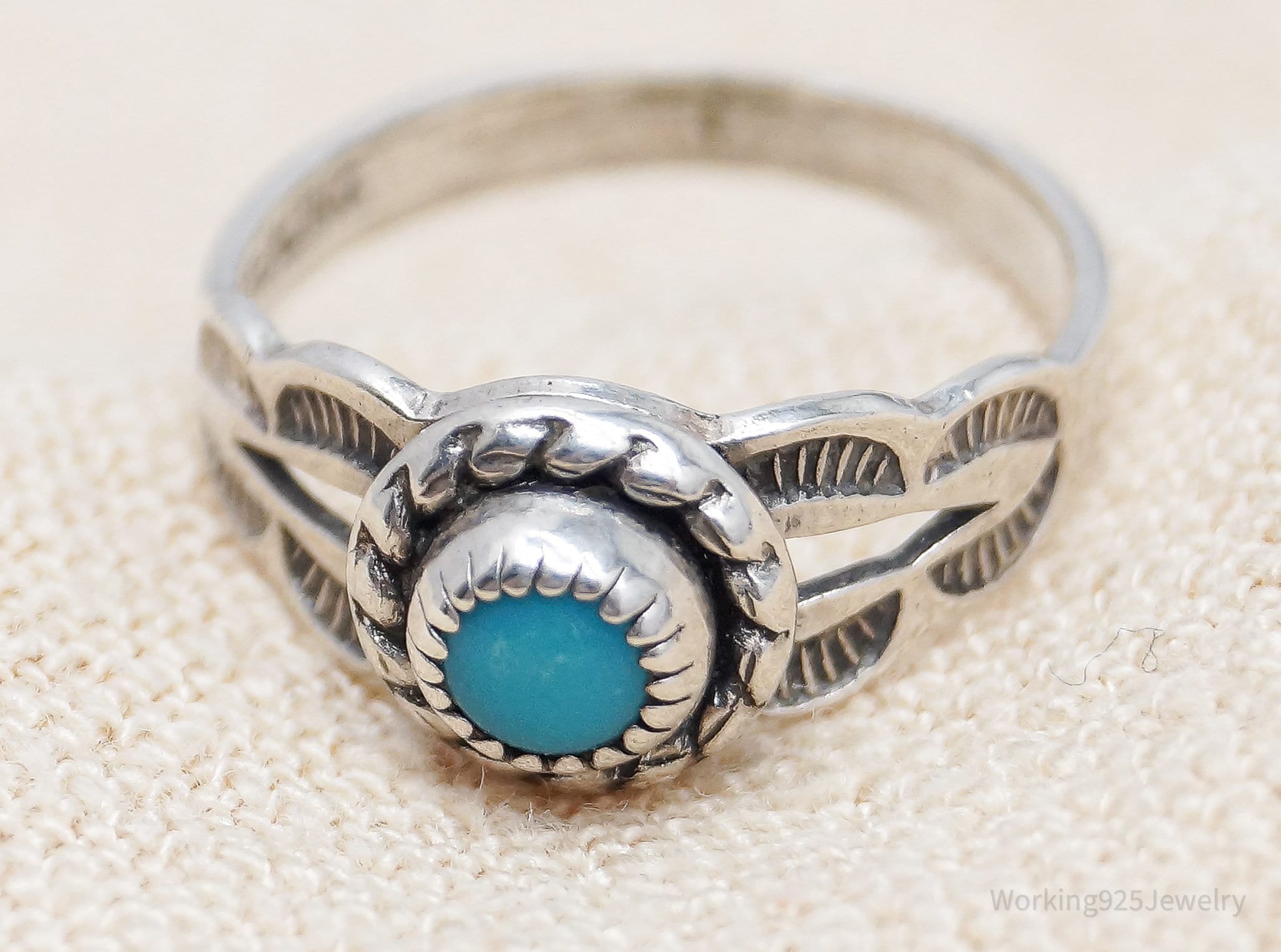 Vintage Native Bell Trading Post Turquoise Sterling Silver Ring - Size 2