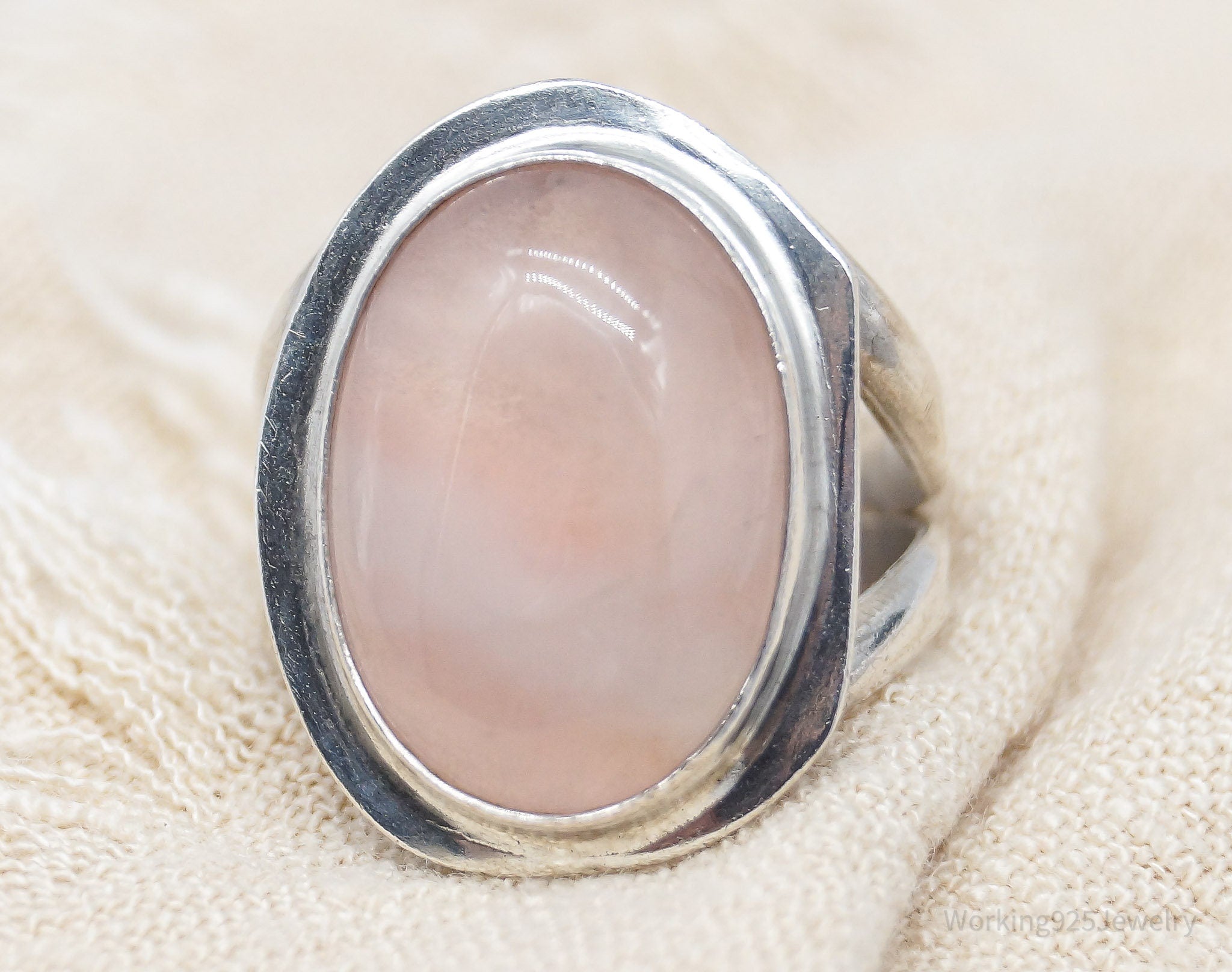 Vintage Rose Quartz Sterling Silver Ring - Size 7.75