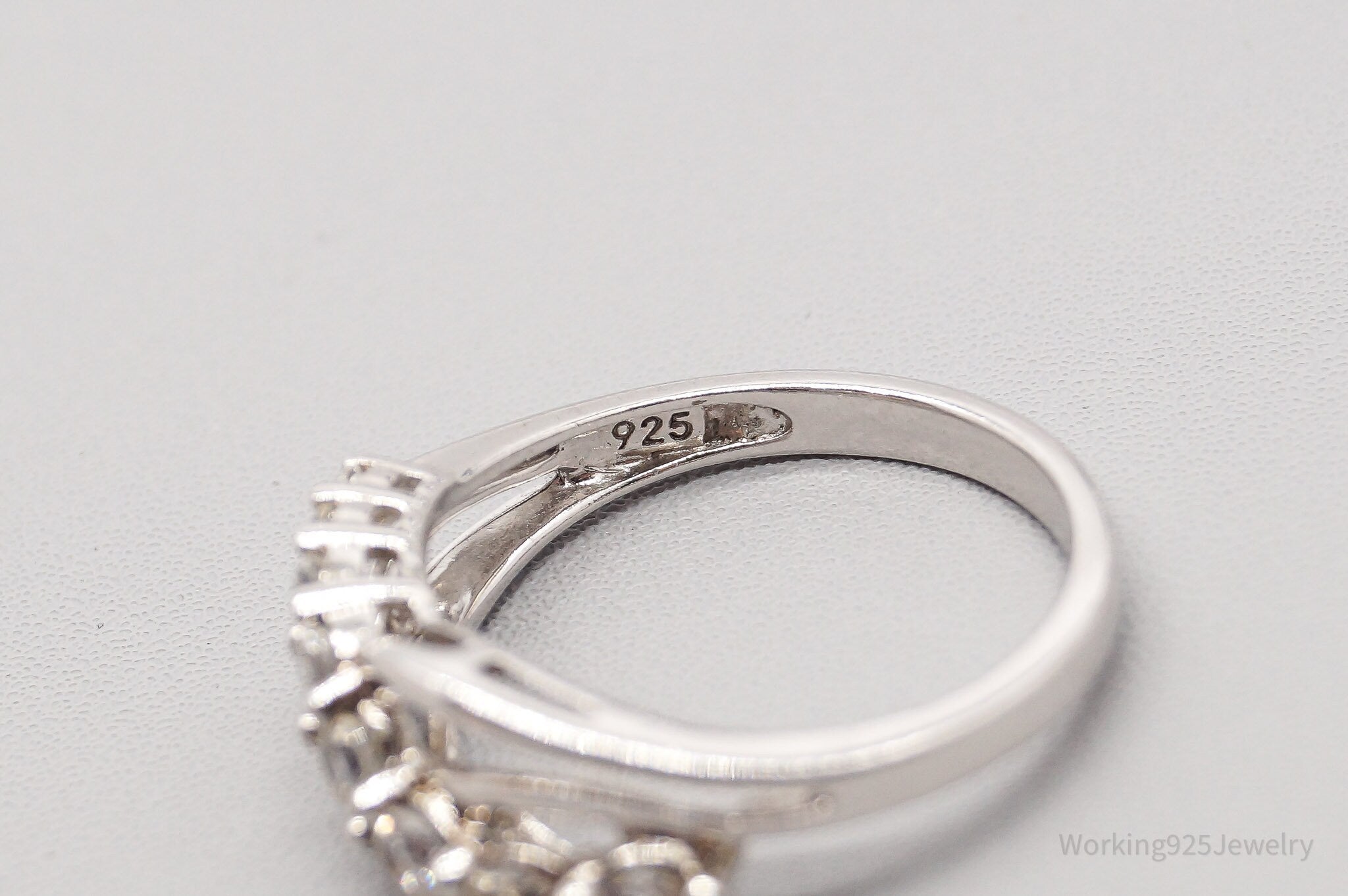 Vintage SUN White Sapphire Sterling Silver Ring - Size 6.75